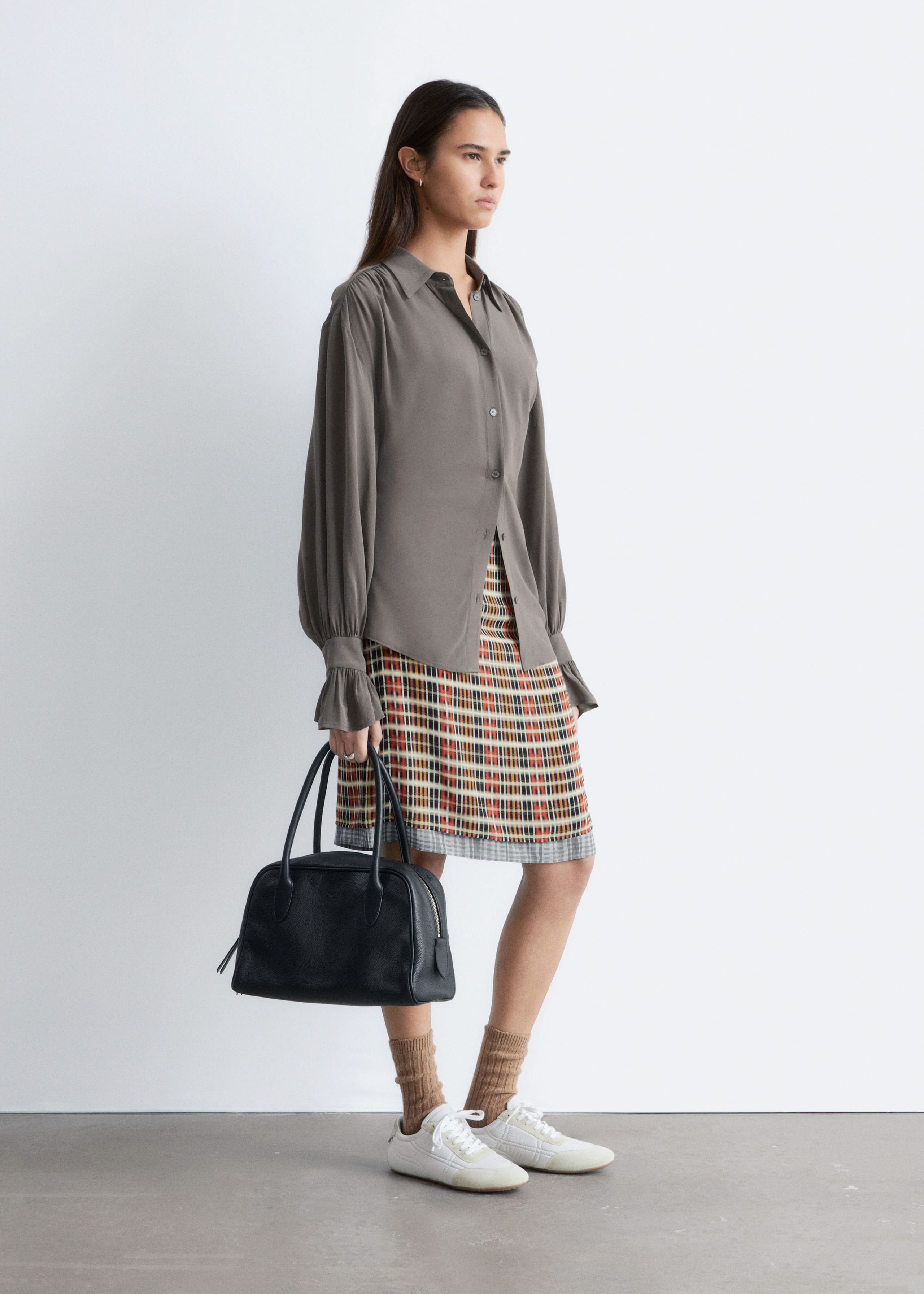 Tie-Back Gathered Blouse - Beige - Lookbook