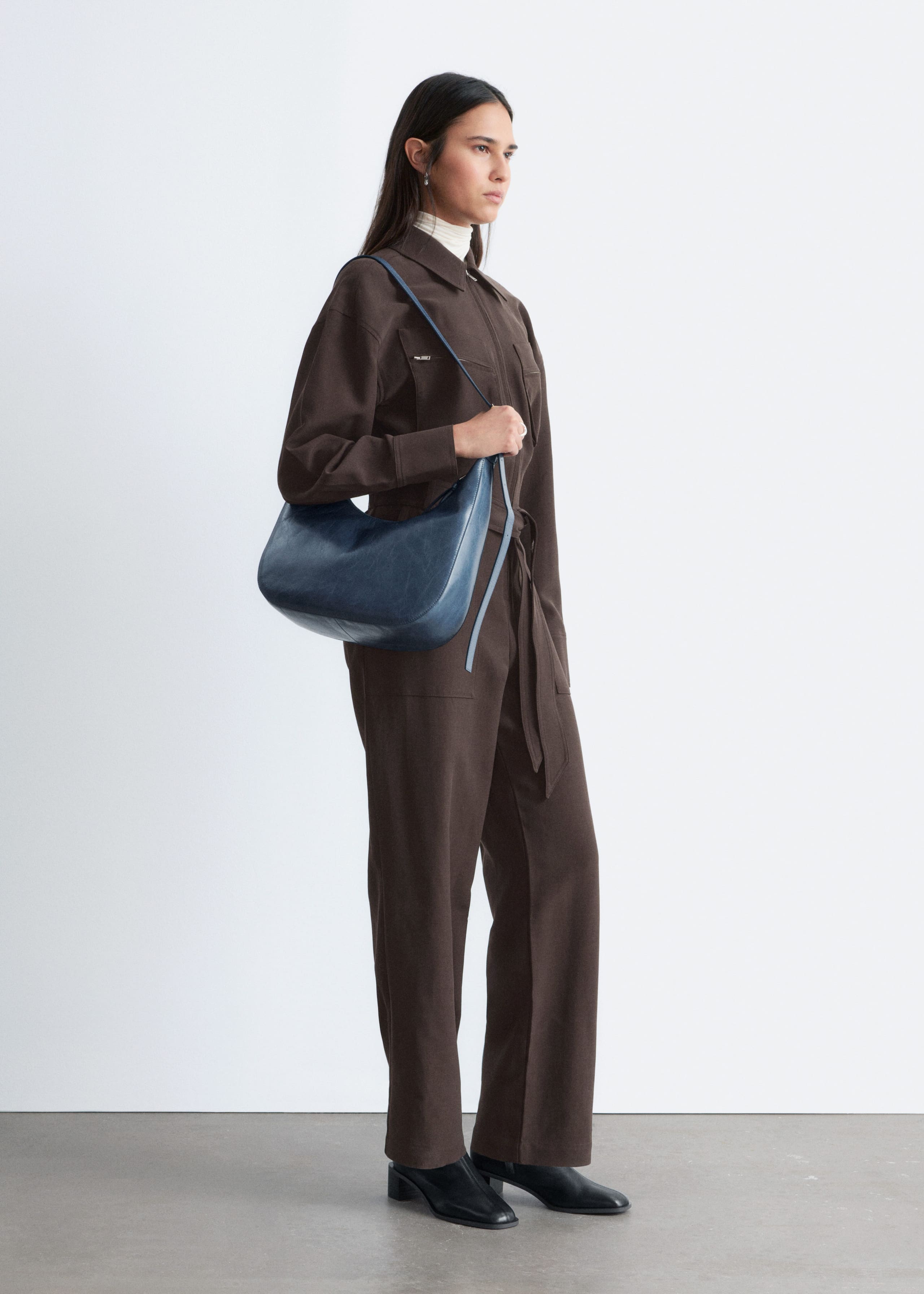 Belted Utility Jumpsuit - Dark Brown - Lookbook