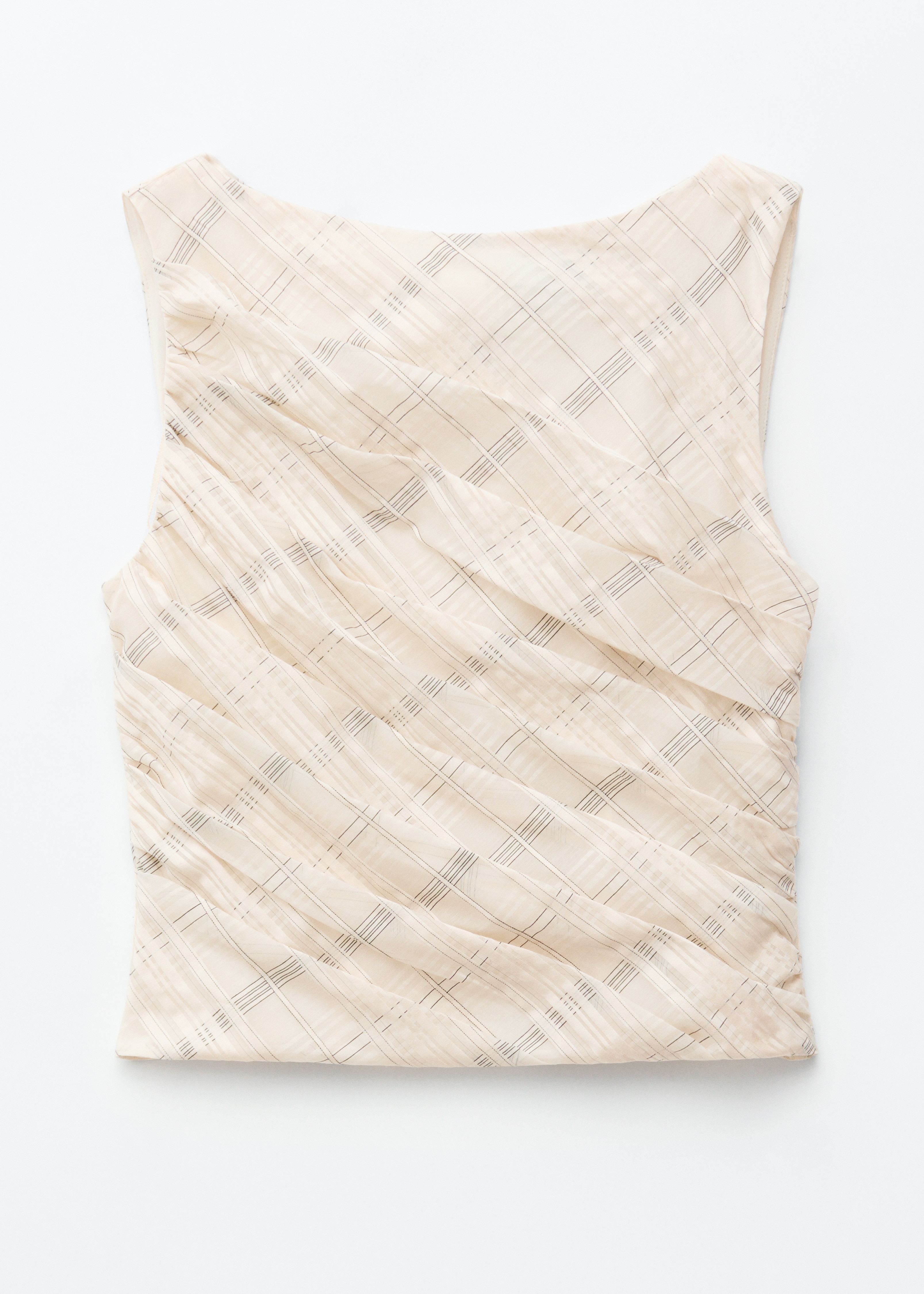 Strukturiertes Oberteil mit U-Boot-Ausschnitt - Beige/Schottenkaros/Gelb