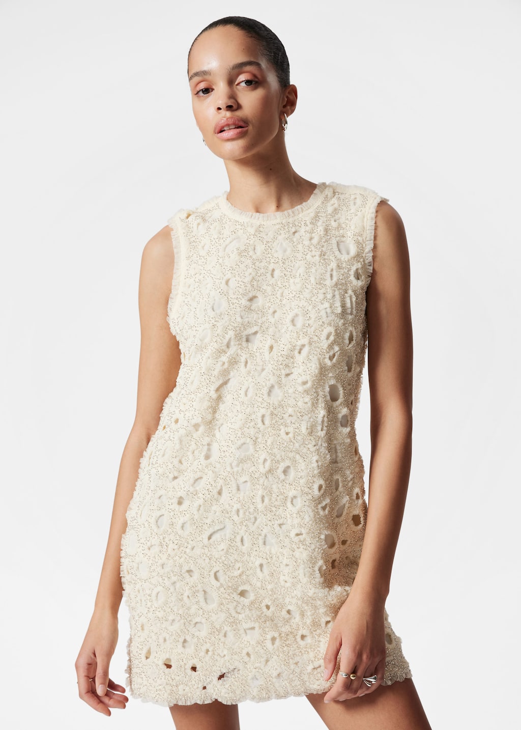 Image of Beaded Tulle Mini Dress