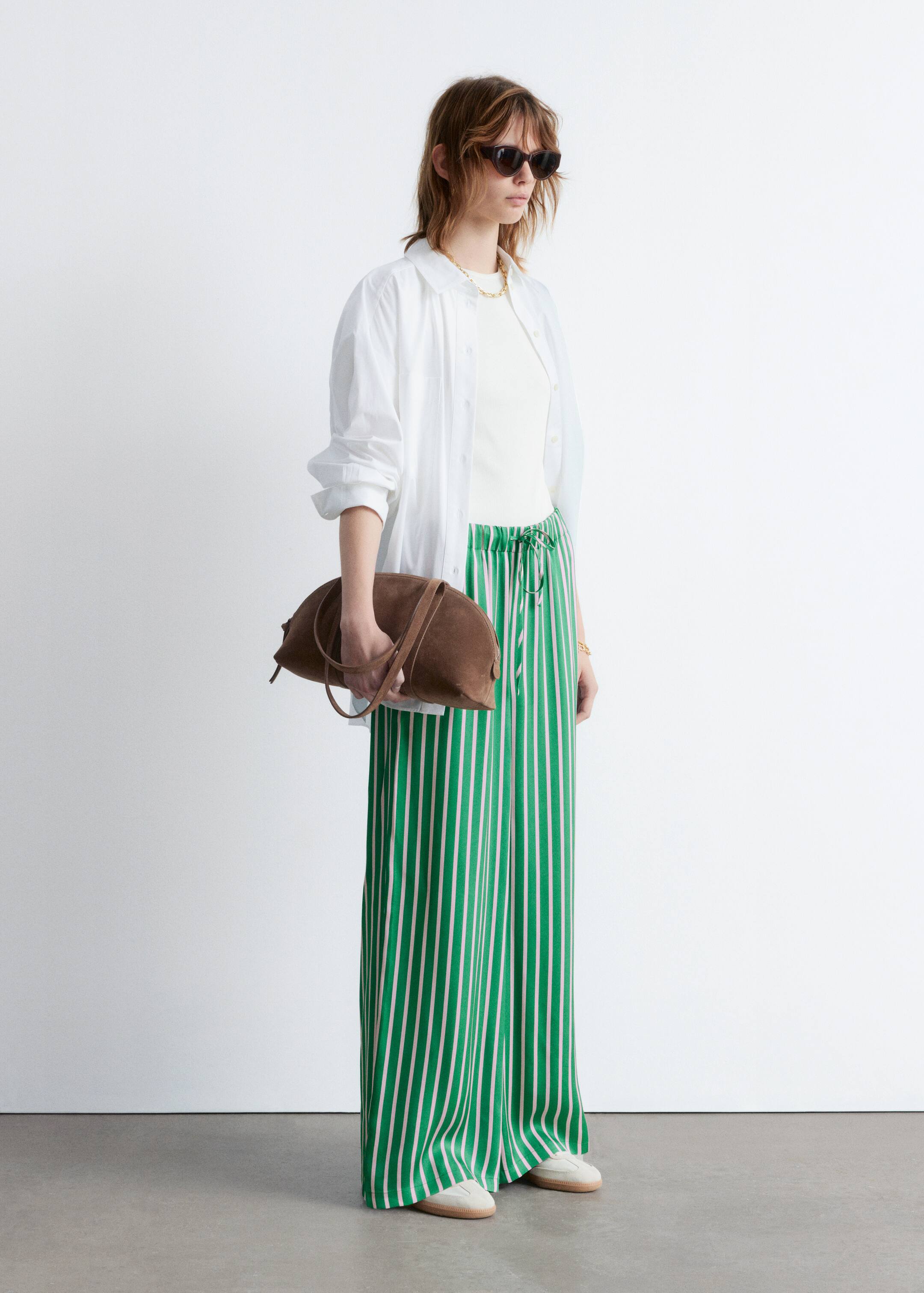 Ver imagem maior: Calças de cetim com cordão - Riscas Verdes/Rosa - SENHORA | H&M PT 5
