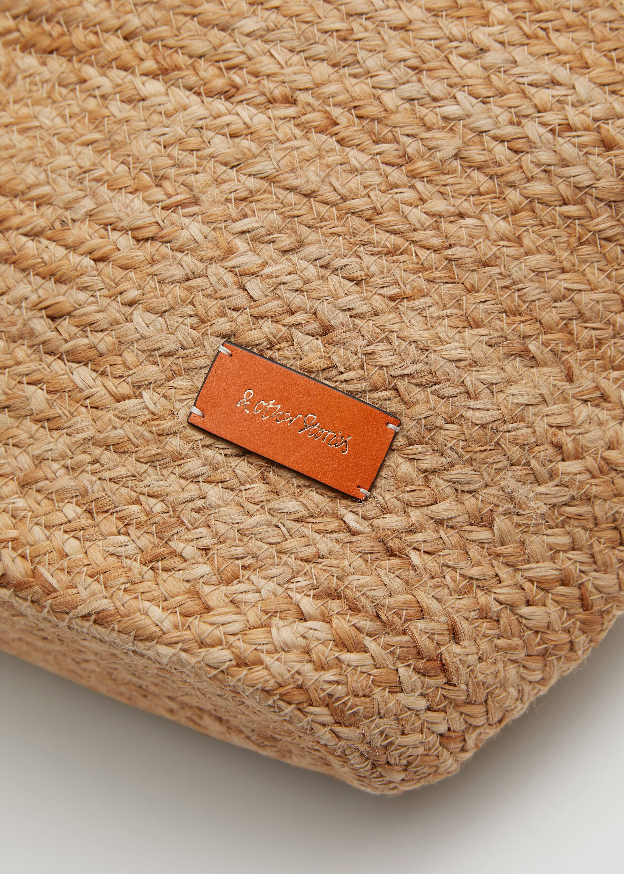 Sac fourre-tout en paille à bordures en cuir - {{variantName}} - Descriptive Detail