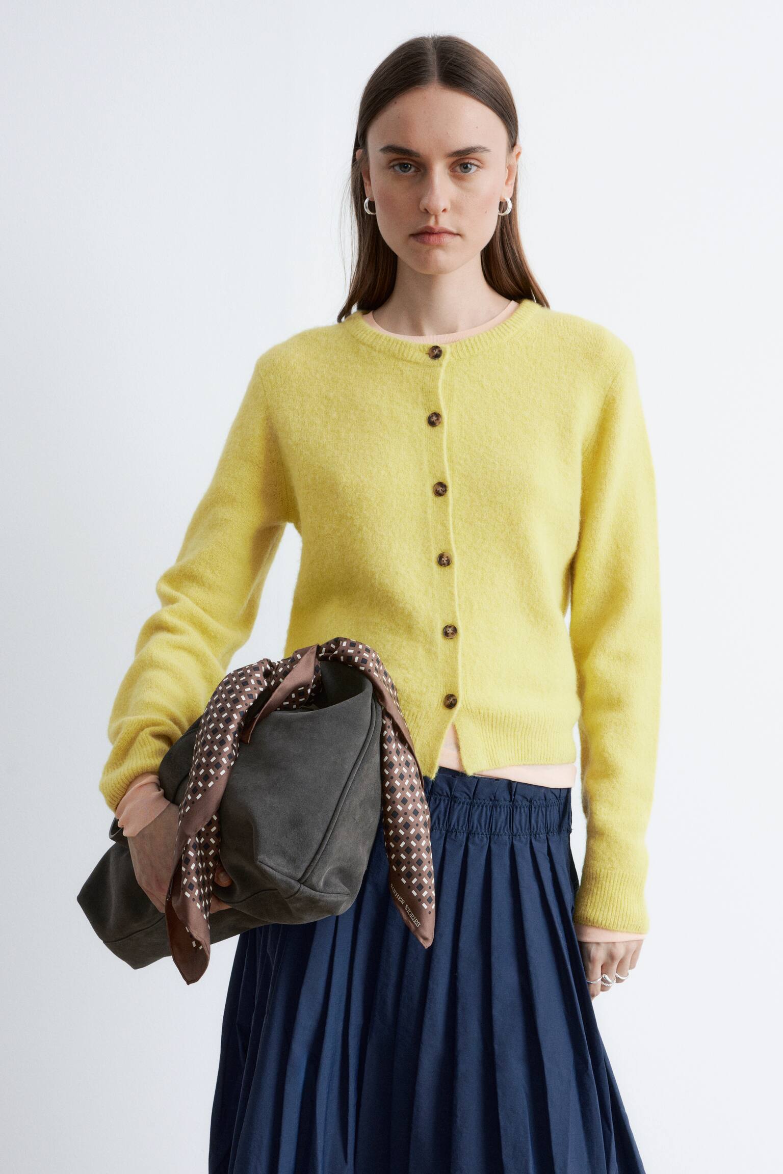 Casaco de malha de mistura de alpaca - Amarelo/Castanho escuro/Laranja - 4