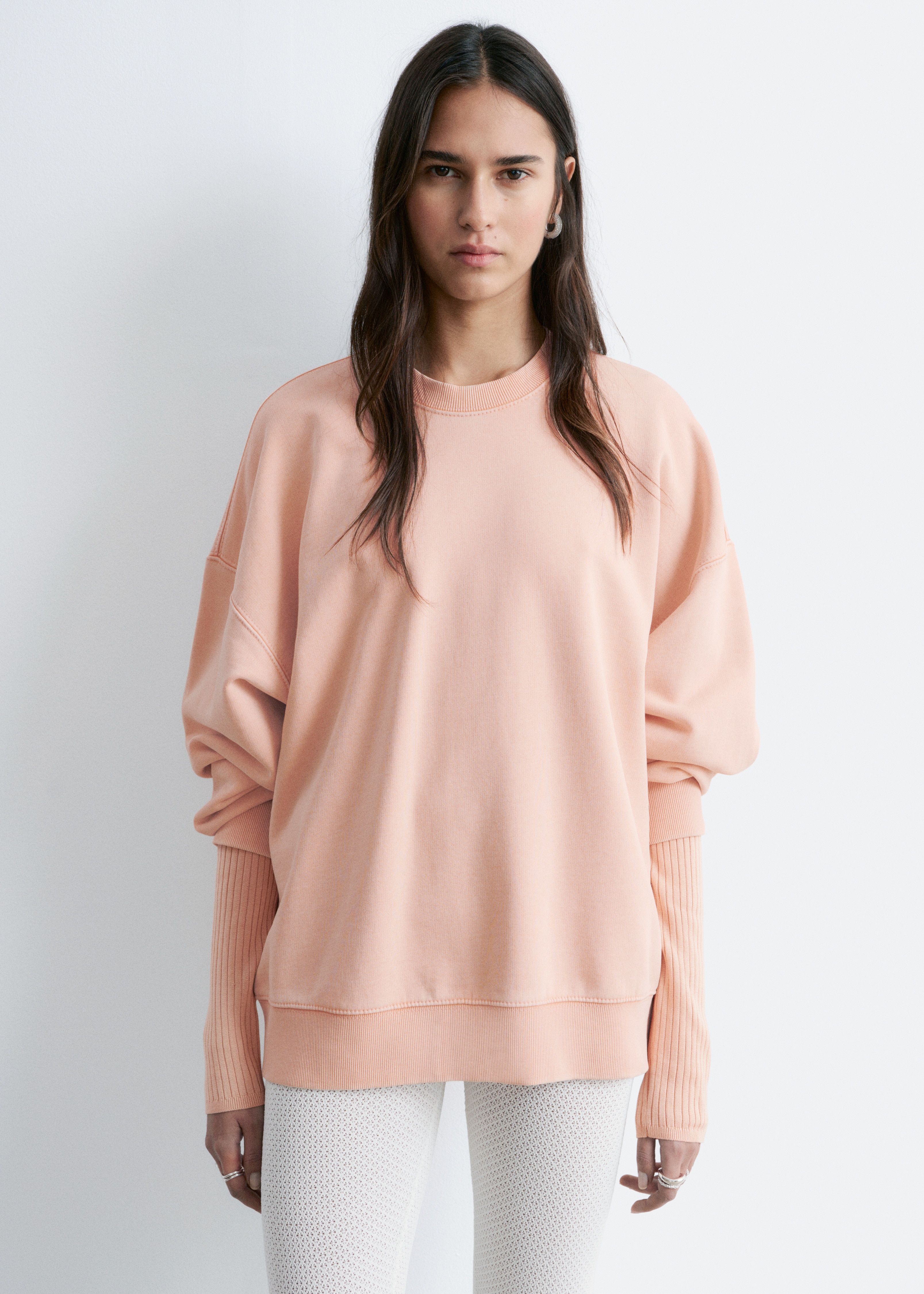 Oversized-Sweatshirt - Pfirsich/Orange/Grau