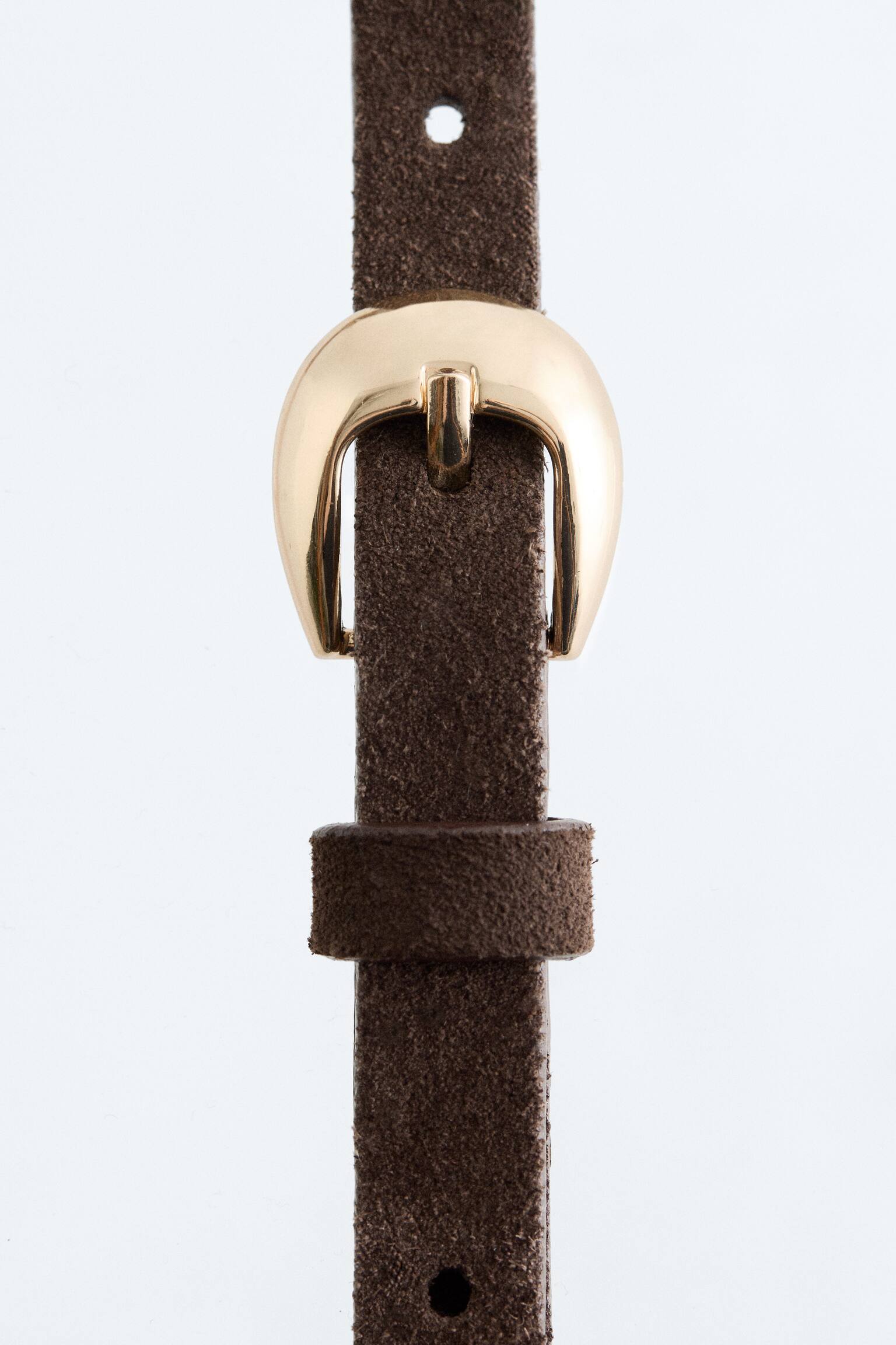 Cinto de pele fino com fivela em crescente - Castanho - 2