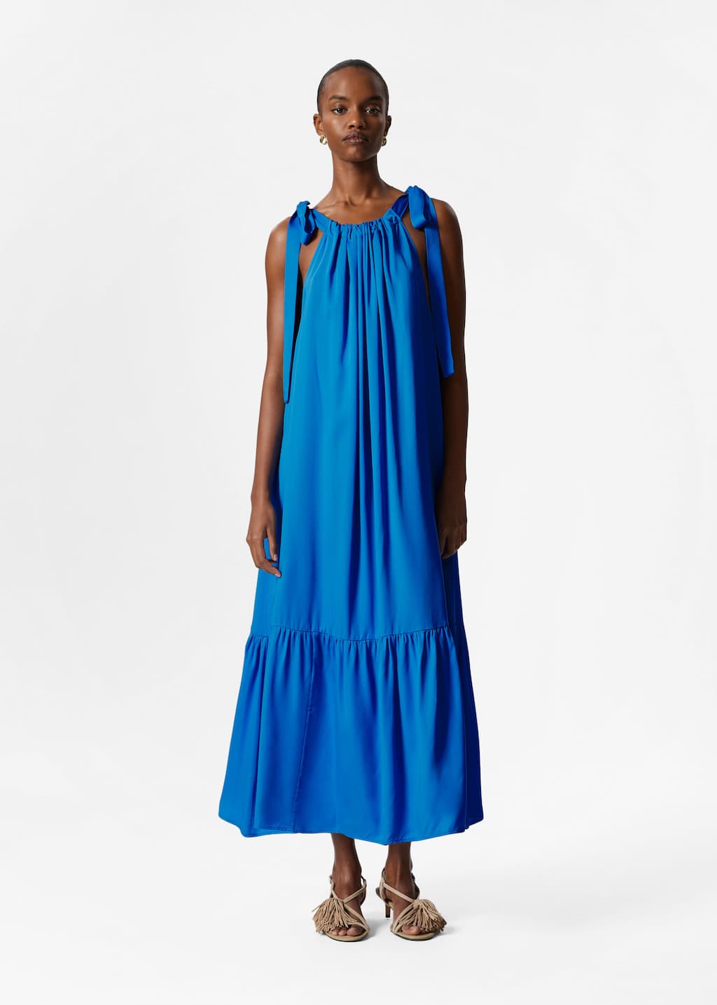 Vestido midi sin mangas fruncido - Lila - Lookbook
