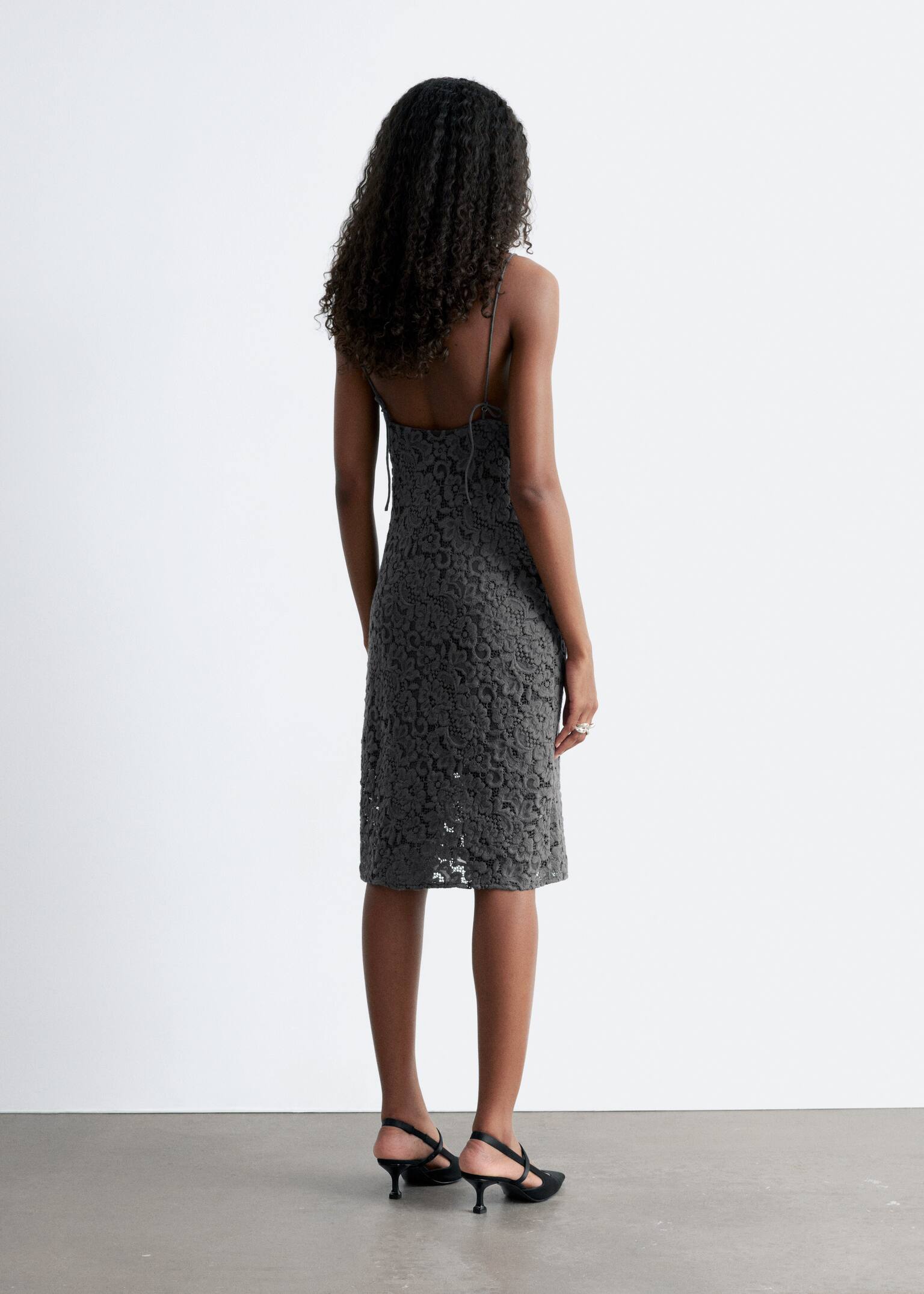 Lace Midi Dress - Dark Grey - 5