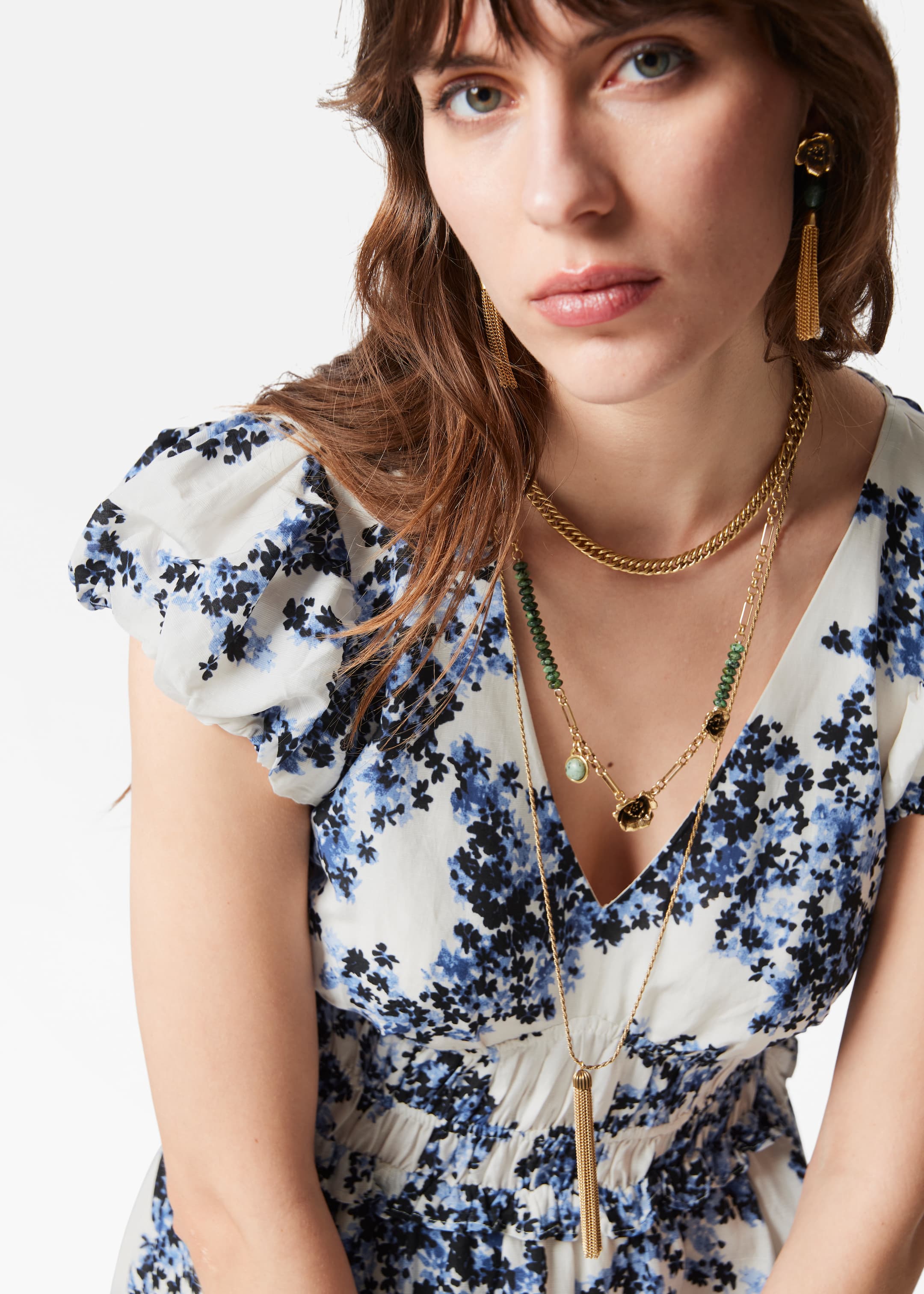 Vezi imaginea mai mare: Rochie midi cu mâneci bufante - Flori albastre - FEMEI | H&M RO 2