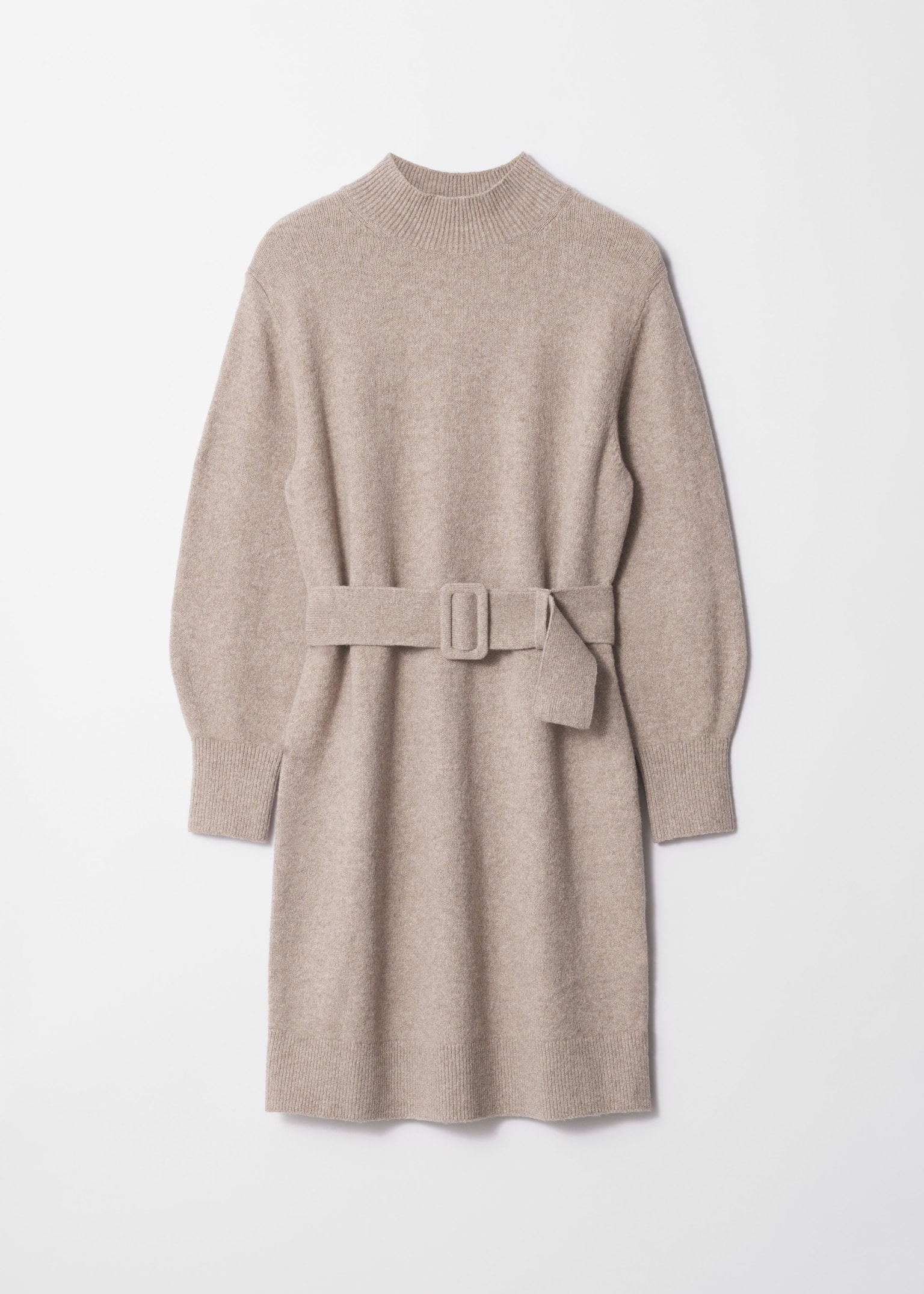 Strickkleid mit Gürtel - Karamellbraun