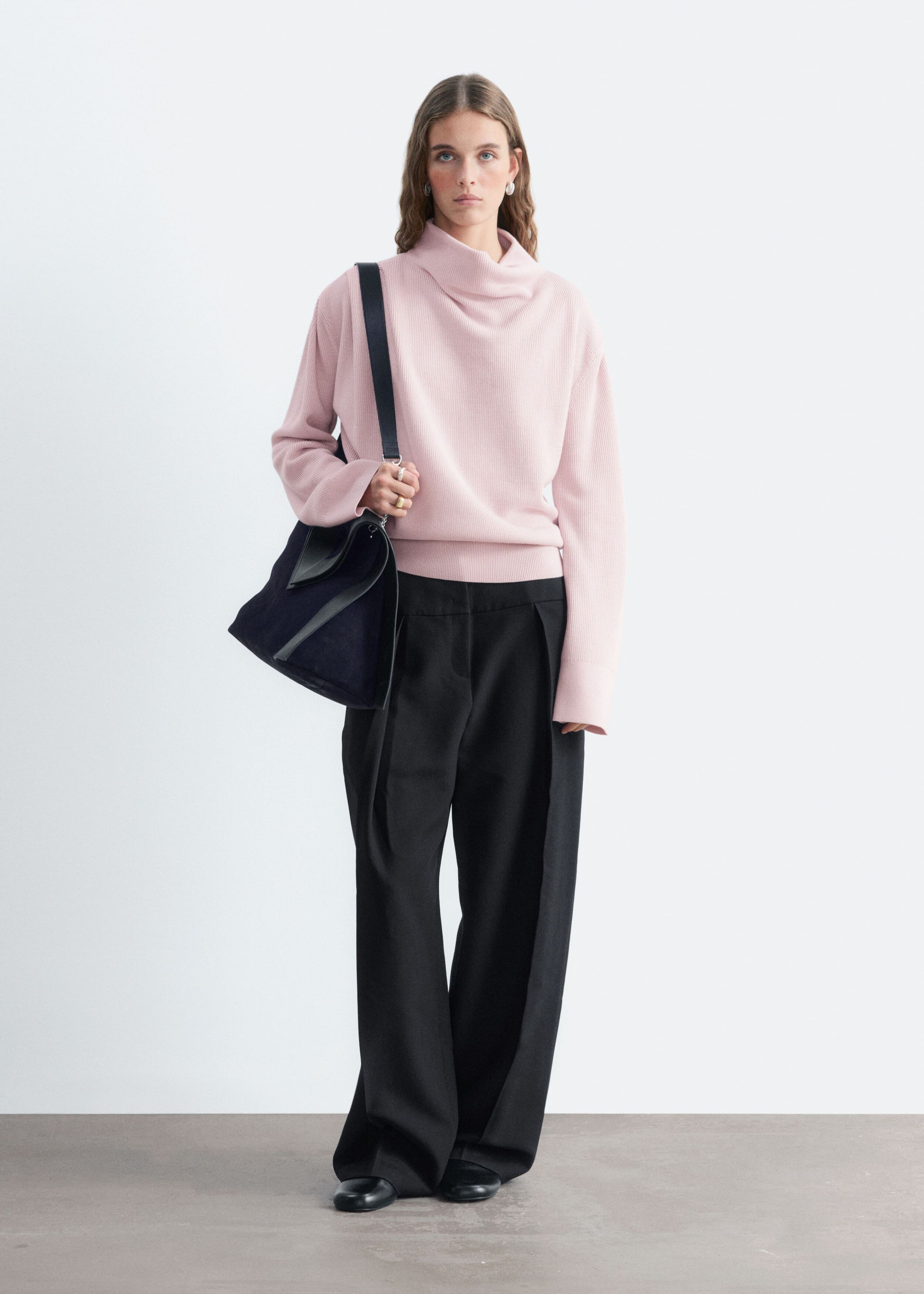 Pleat-Detail Wool Jumper - Light Pink - Lookbook