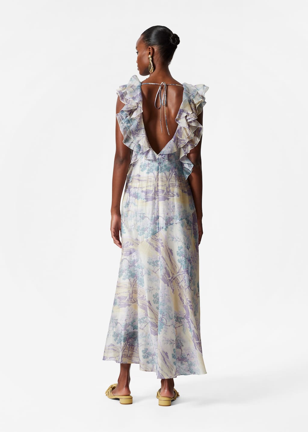 Robe longue volantée - Imprimé jaune/violet - Lookbook