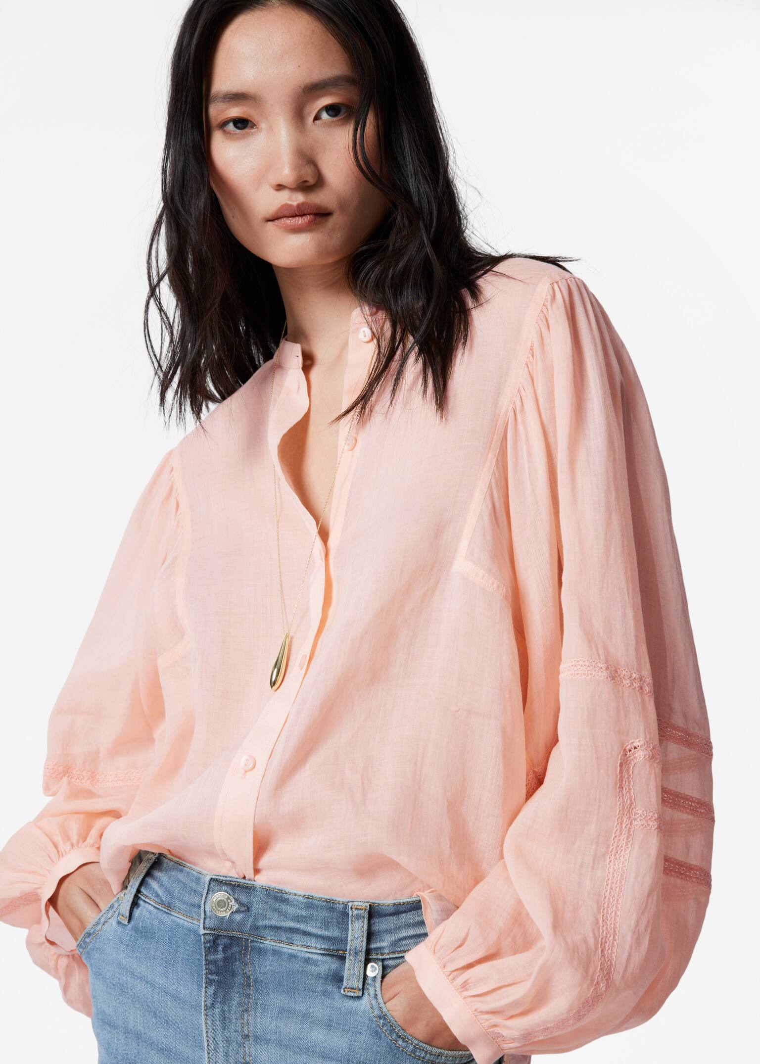 Blusa de mangas voluminosas - Melocotón/Crudo/Negro