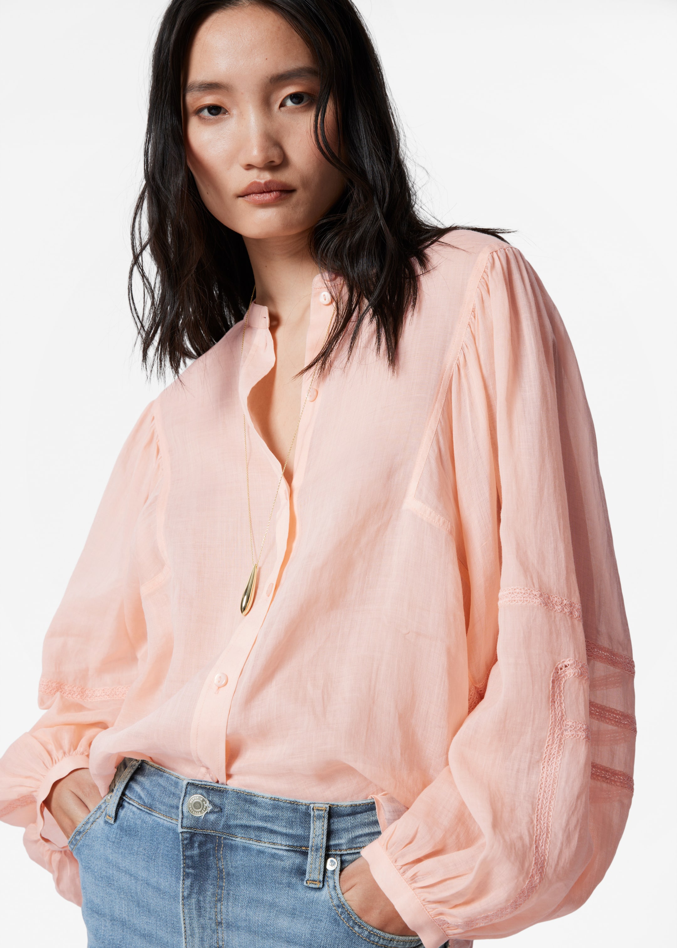 Zobacz większy obraz: Bluzka z obszernymi rękawami - Brzoskwiniowy - ONA | H&M PL 1