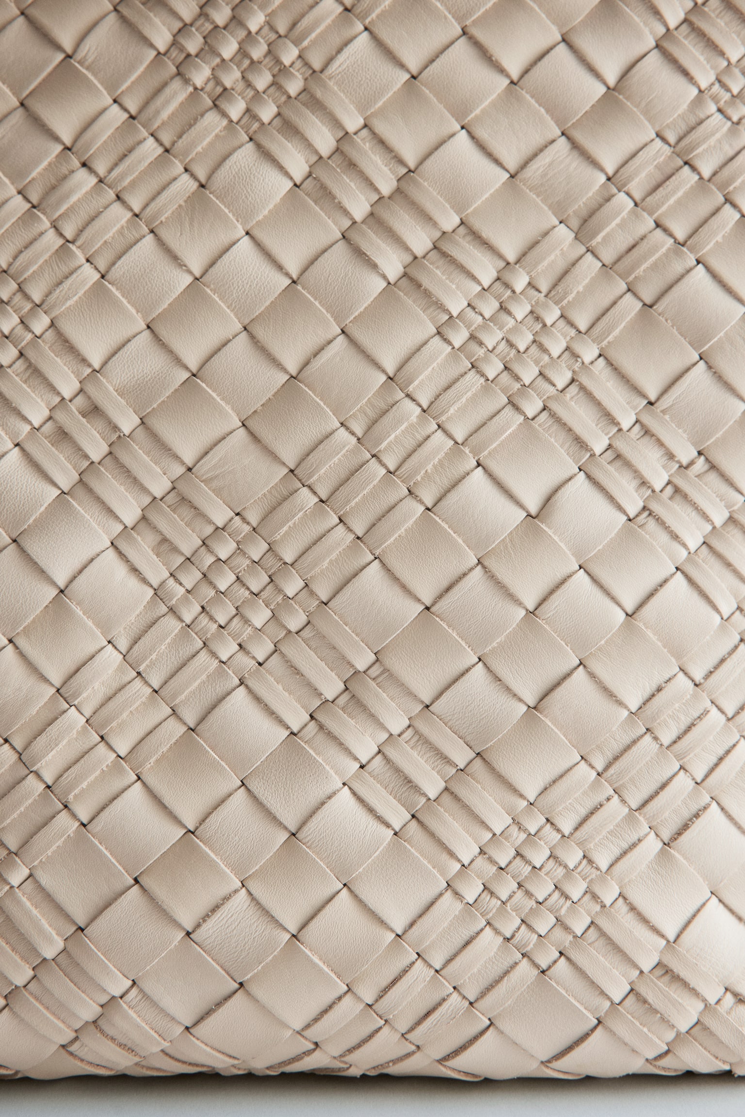 Flätad väska i läder - Ljusbeige - 3