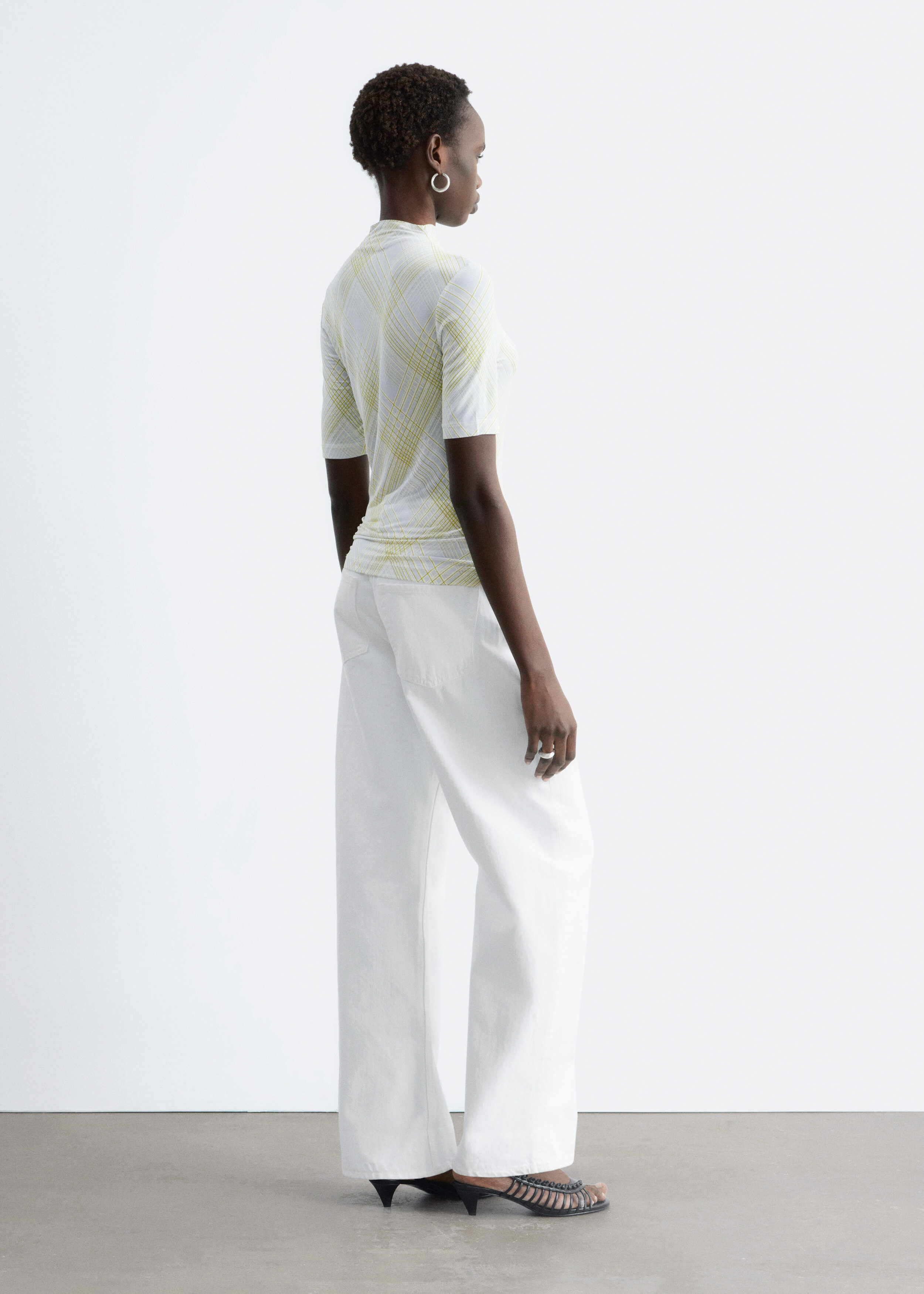 Short-Sleeve Mock-Neck Top - Grey/Green Checked - & Other Stories US