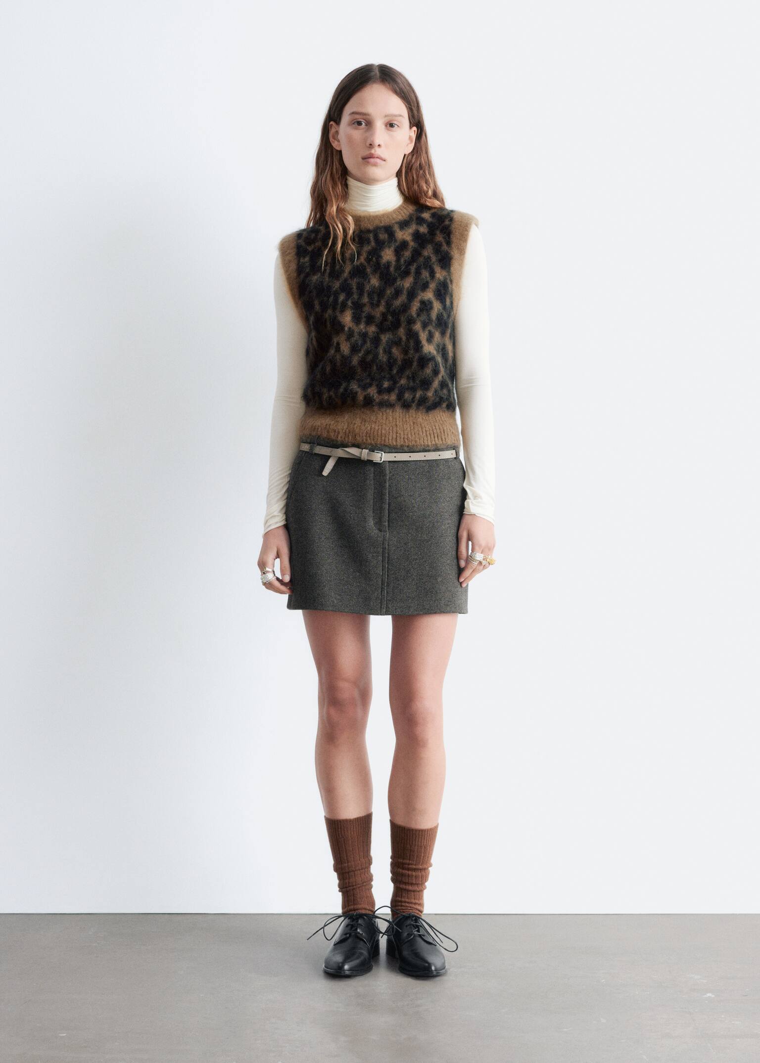 Brushed Mohair-Blend Vest - Brown Leopard Print - 6