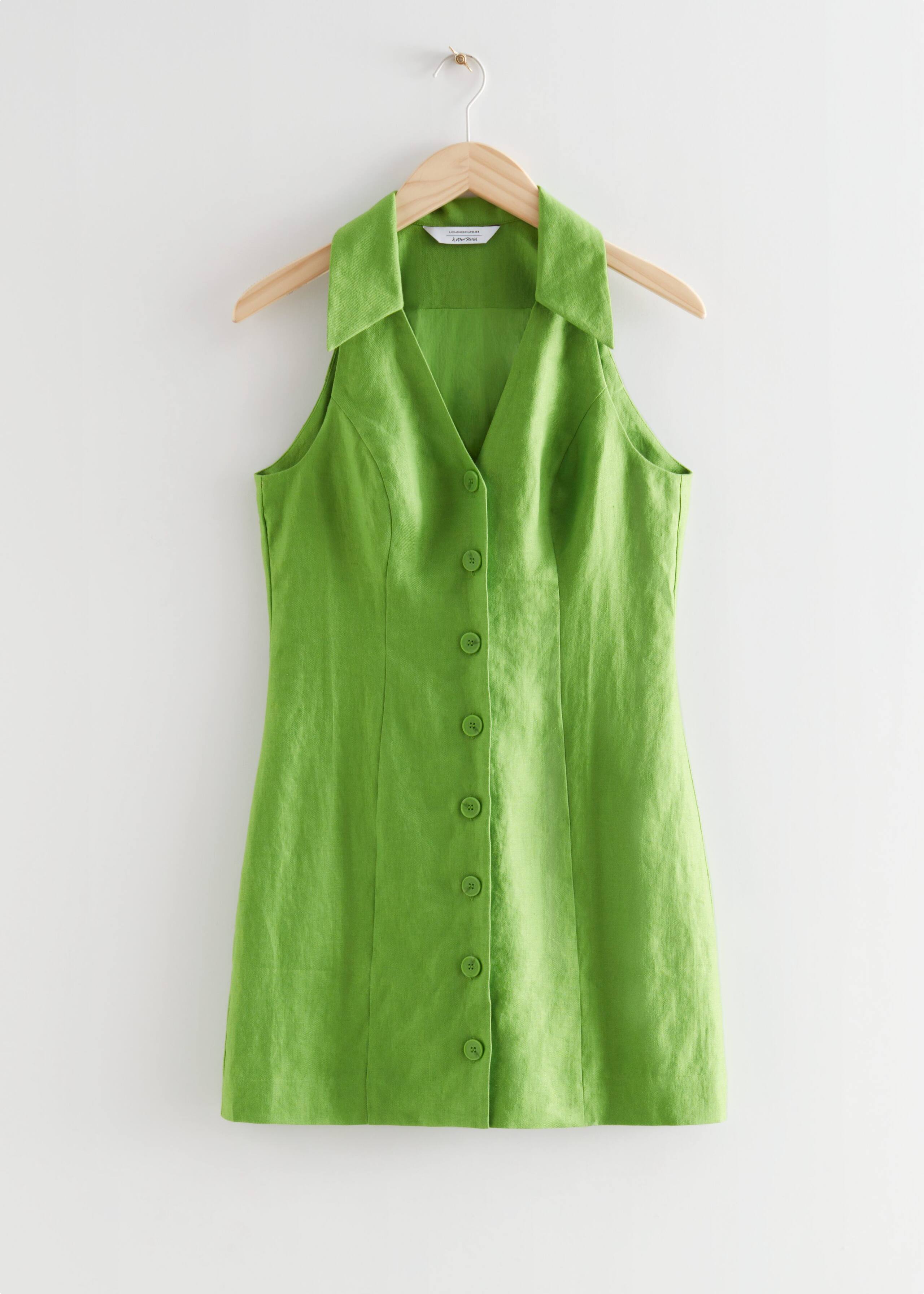 Buttoned Linen Mini Dress - Green - Still Life