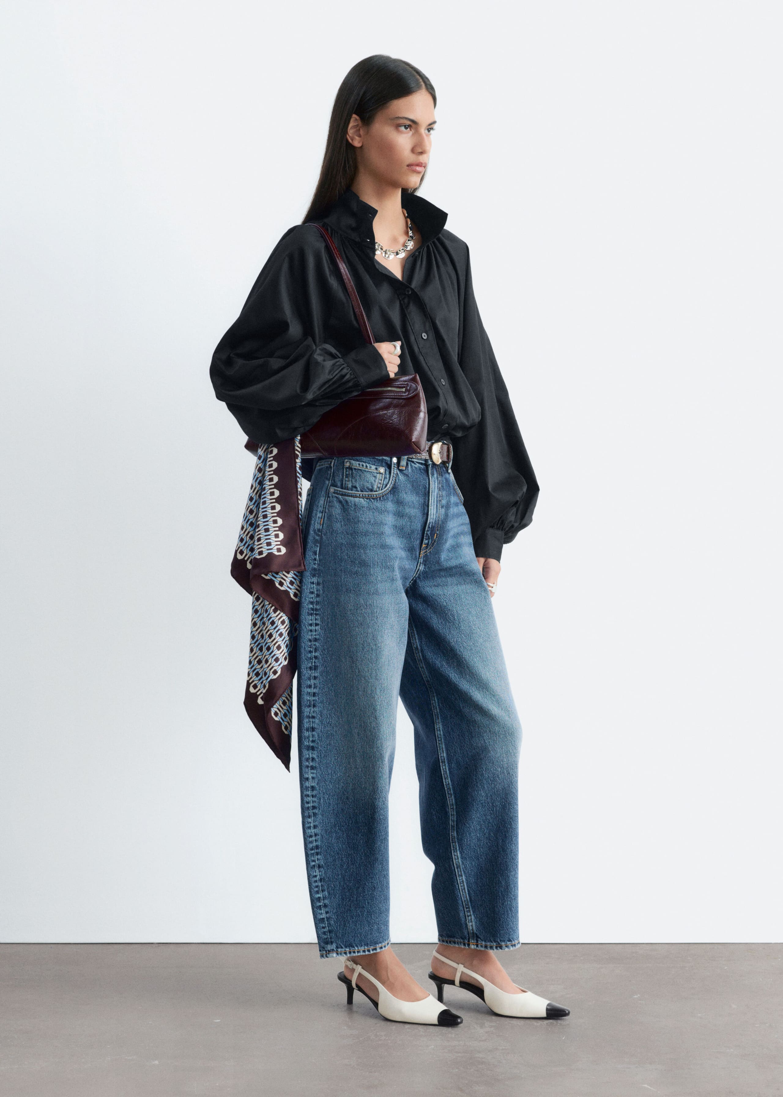 Batwing Sleeve Cotton Blouse - Black - Lookbook