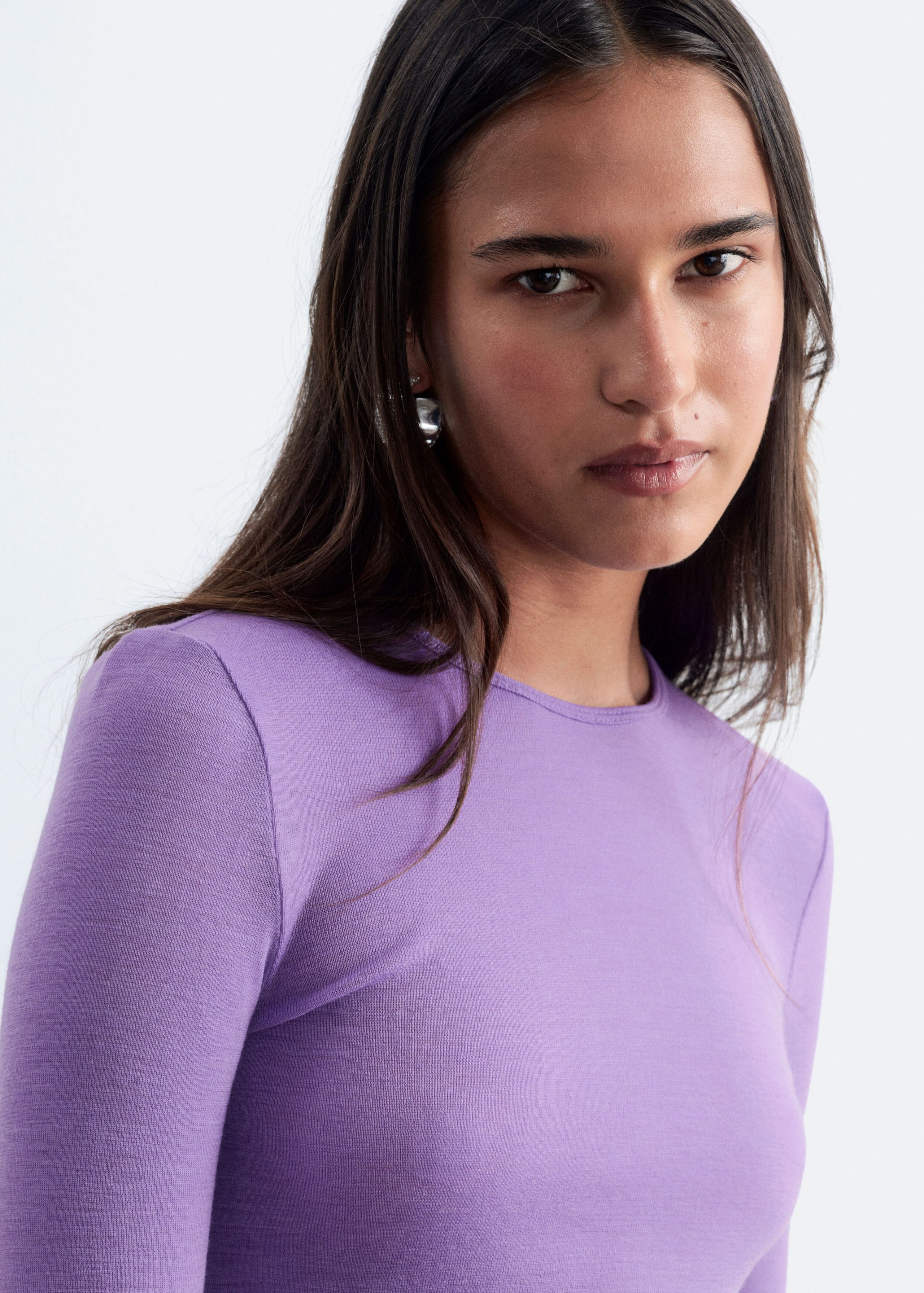 Plain-Knit Wool Top - Lilac - Lookbook