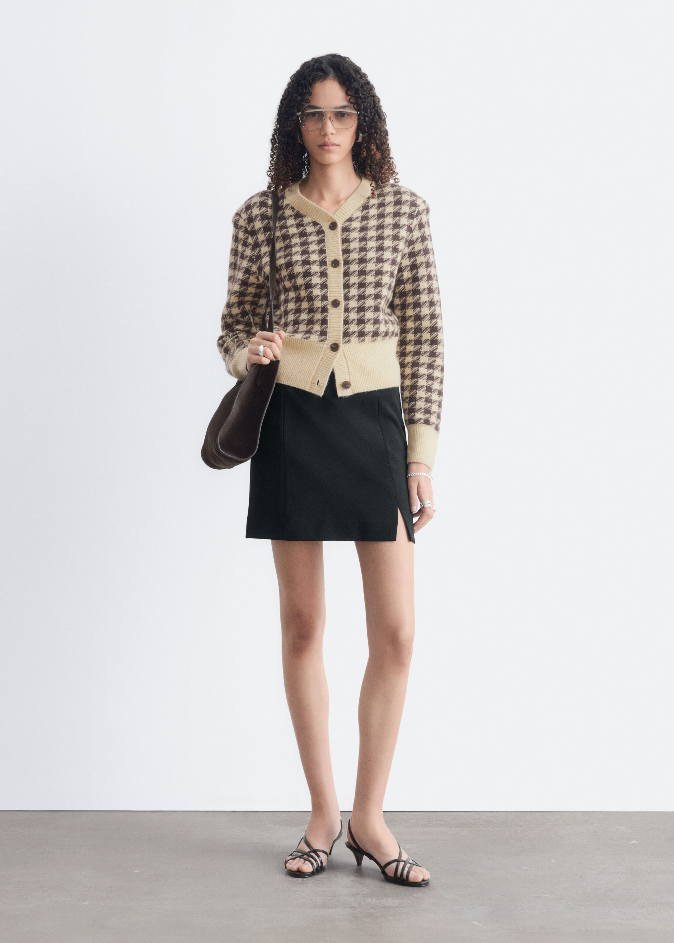 Mohair-Blend Jacquard Cardigan - Turquoise/Navy Houndstooth - Lookbook