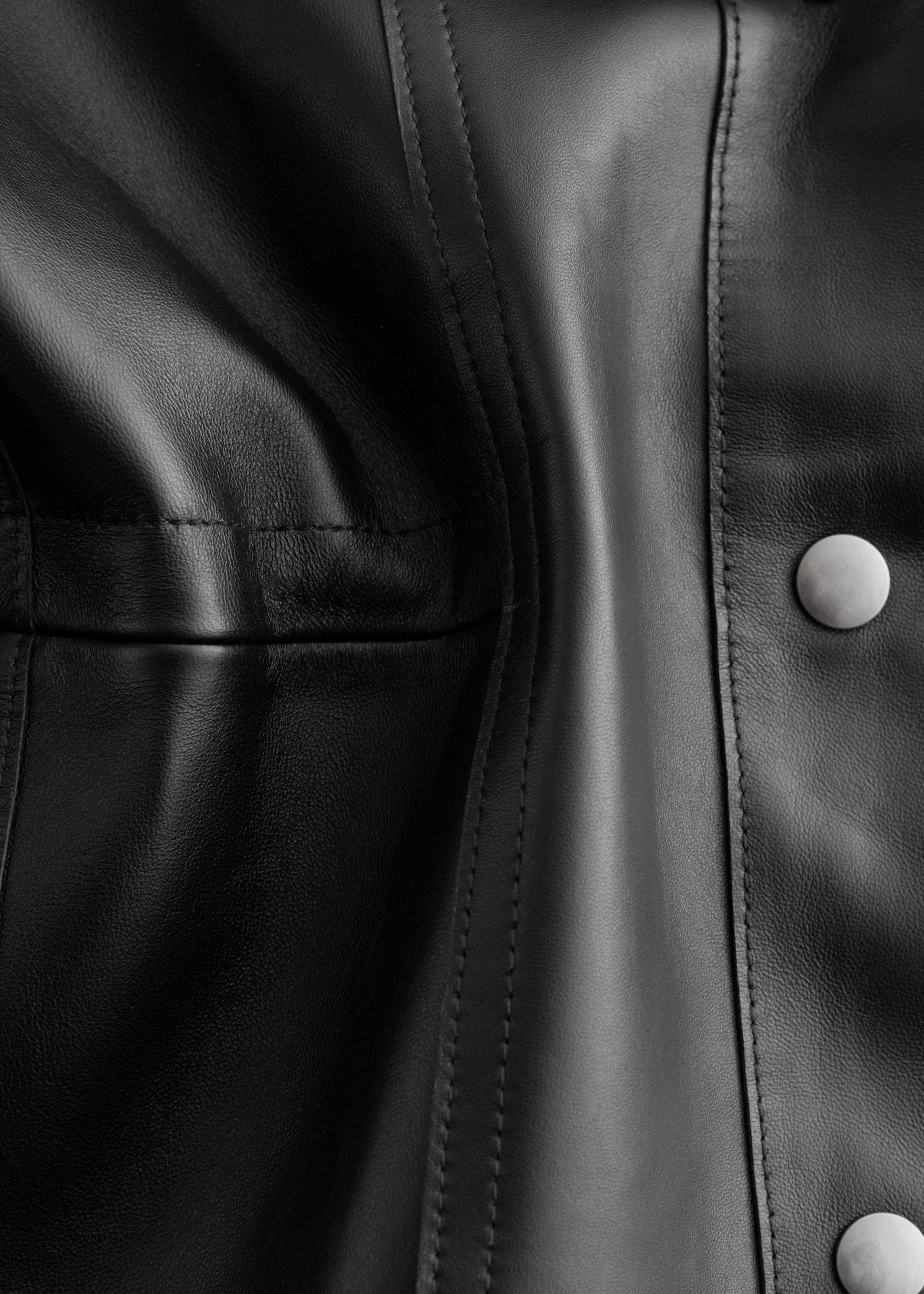 Drawstring-Waist Leather Jacket - {{variantName}} - Descriptive Detail