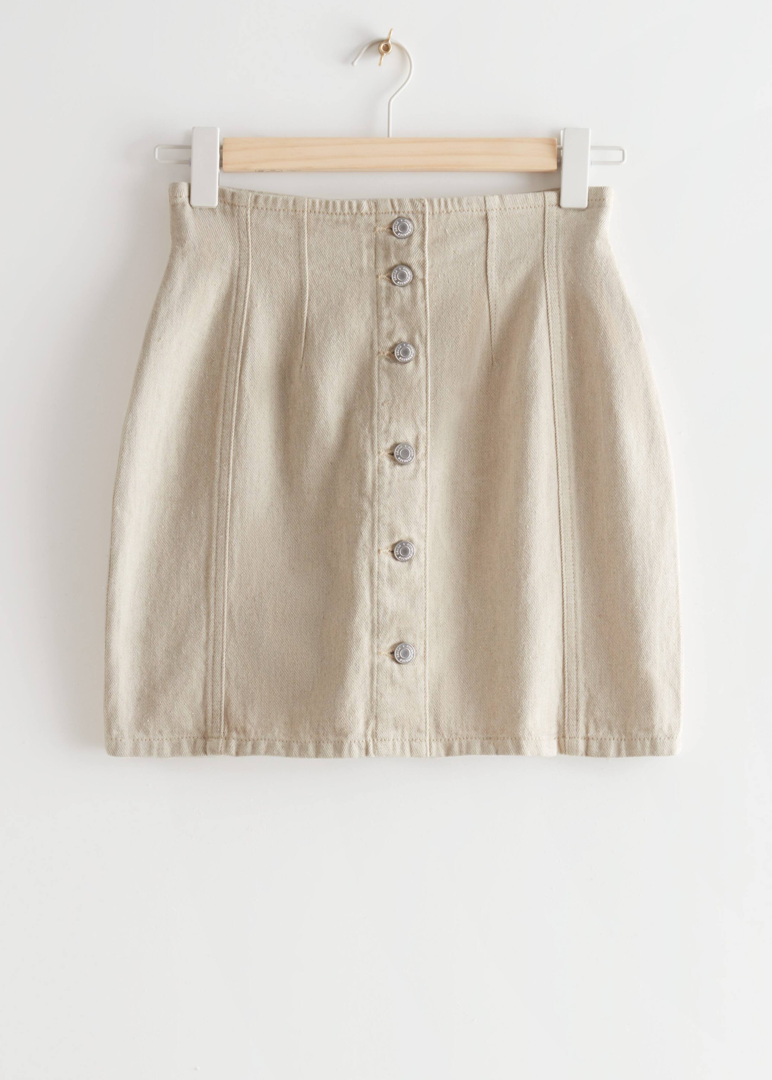 Buttoned High Waist Denim Skirt - Beige - Bodegón