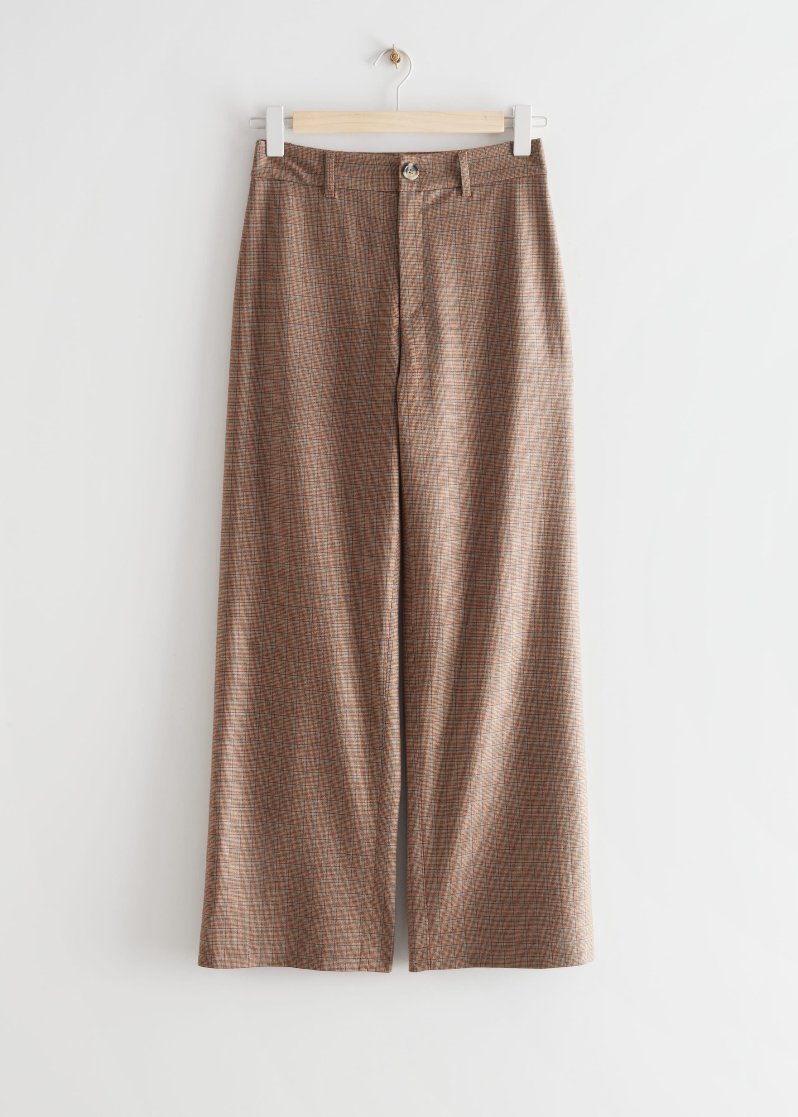 Wide Wool Trousers - Beige Checks - Still Life