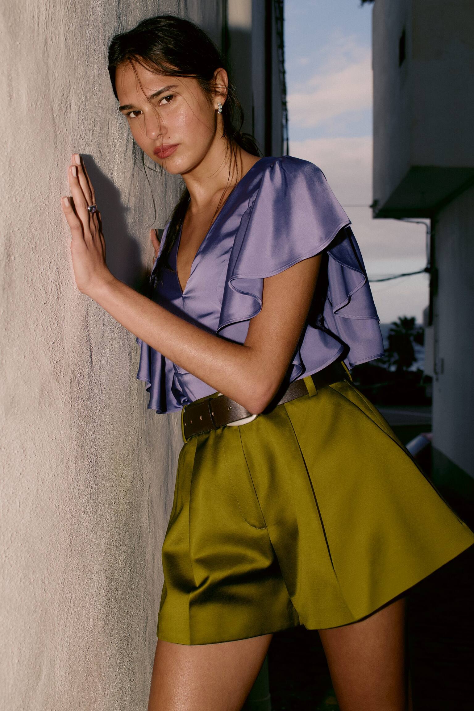 Bluse mit Rüschen und V-Ausschnitt-Purple - 6