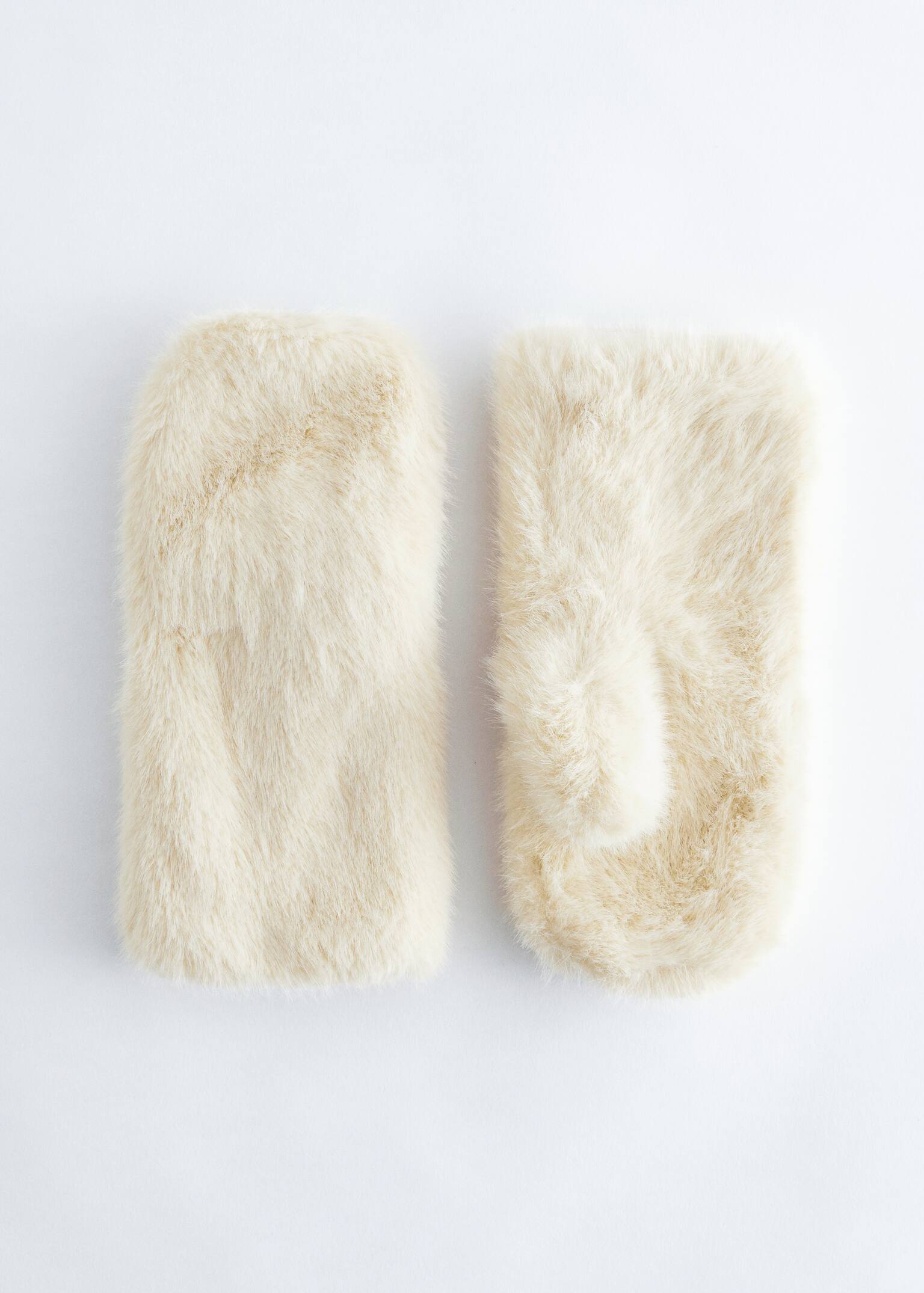 Fäustlinge aus Kunstpelz - Creme/Braun