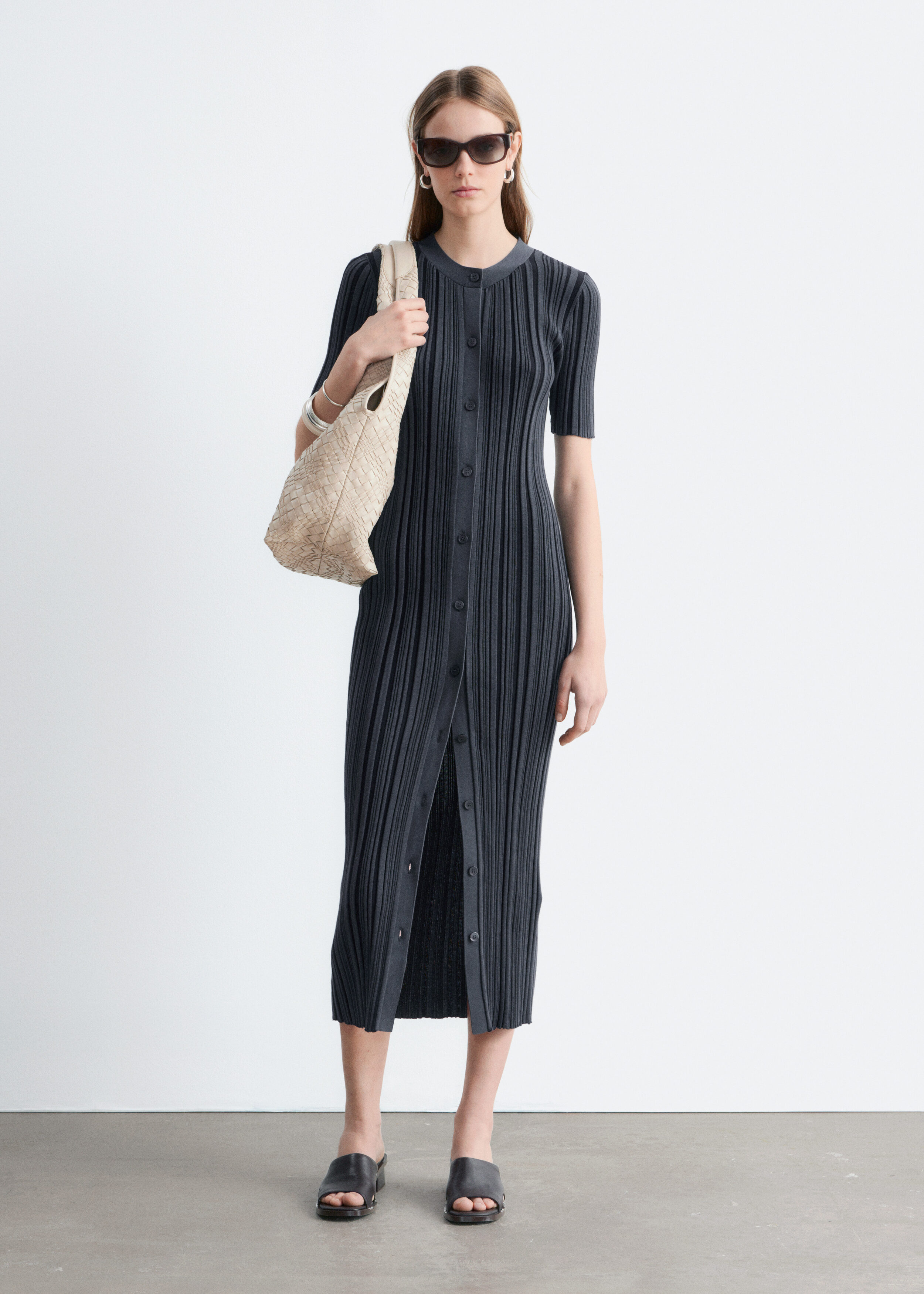 Rib-Knit Midi Dress