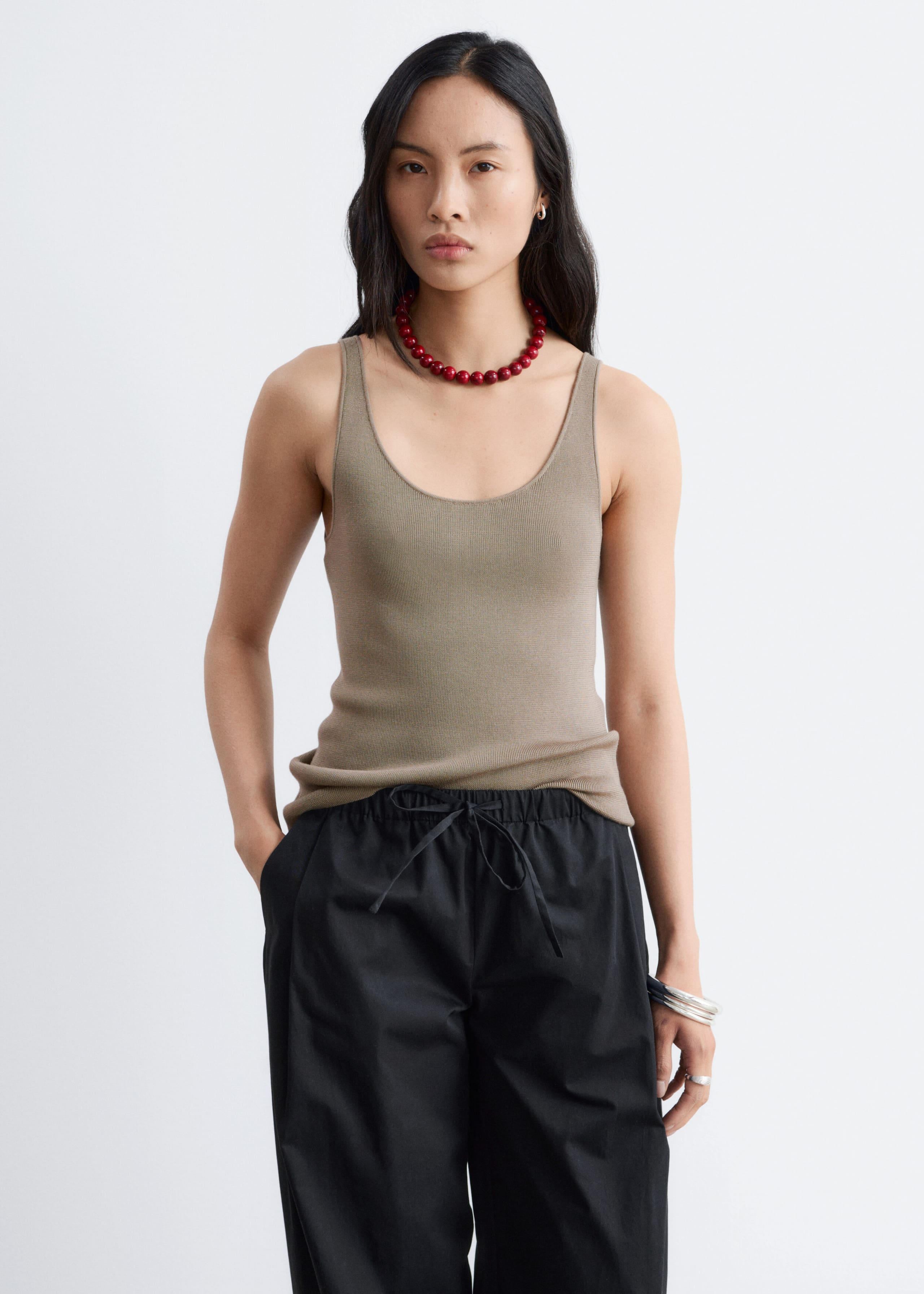 Image of Knitted Scoop-Neck Tank Top