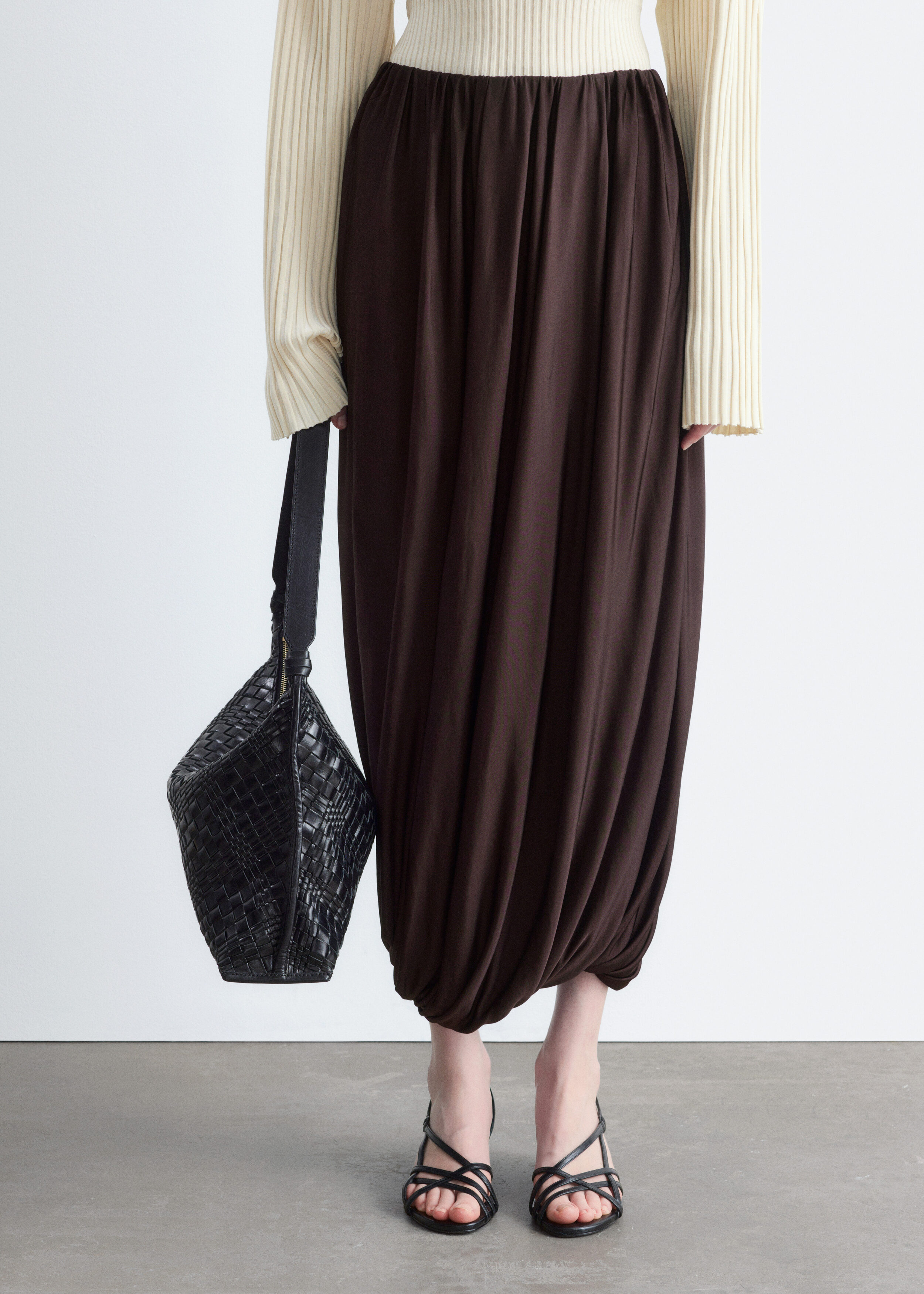 Twisted Drape Balloon Skirt - Dark Brown - Midi skirts | & Other