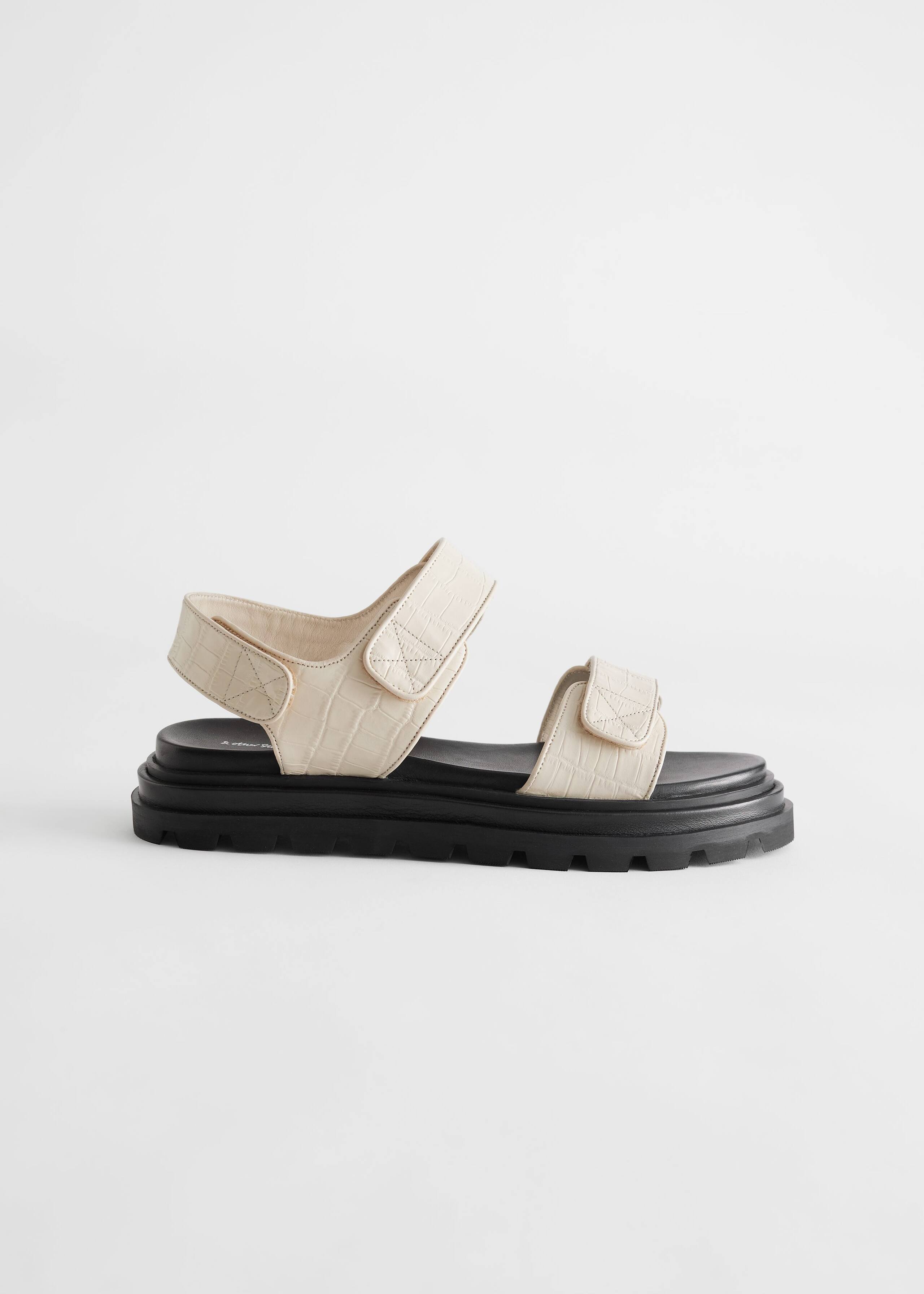 Croc Embossed Leather Sandals - Black Croc - Bodegón