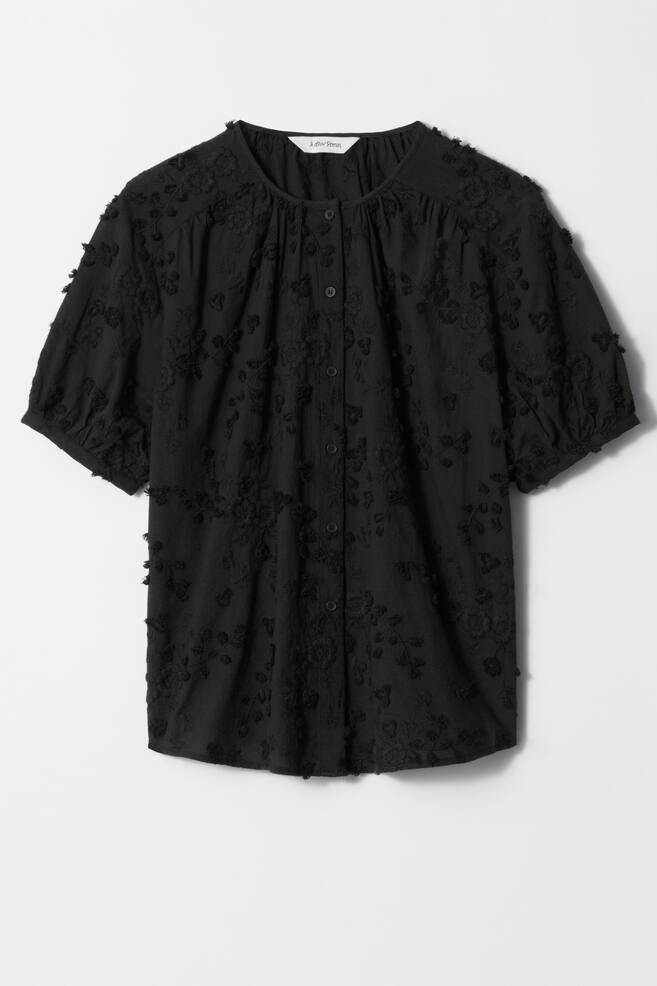 Blouse oversize à manches ballon - Noir/Blanc/Blanc - 1