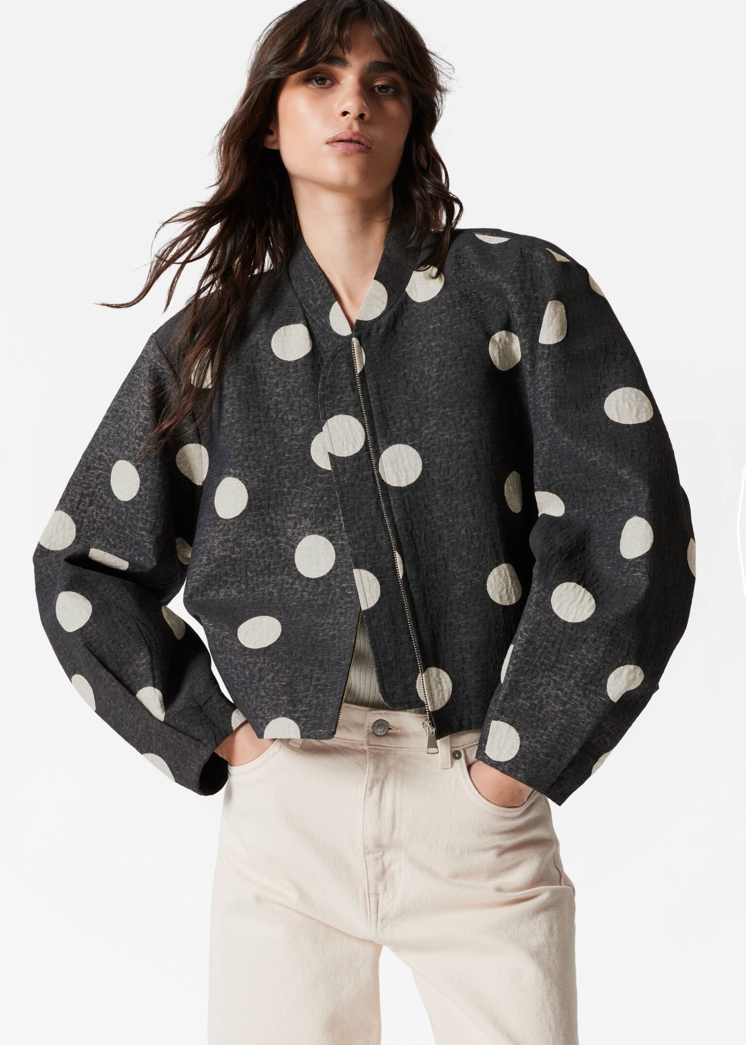 Veste style bomber - Pois gris