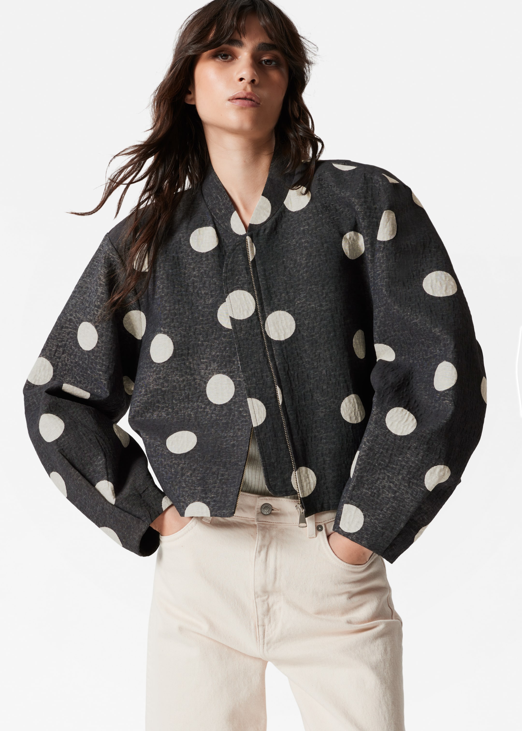 Agrandir l'image: Veste style bomber - Pois gris - FEMME | H&M FR 1
