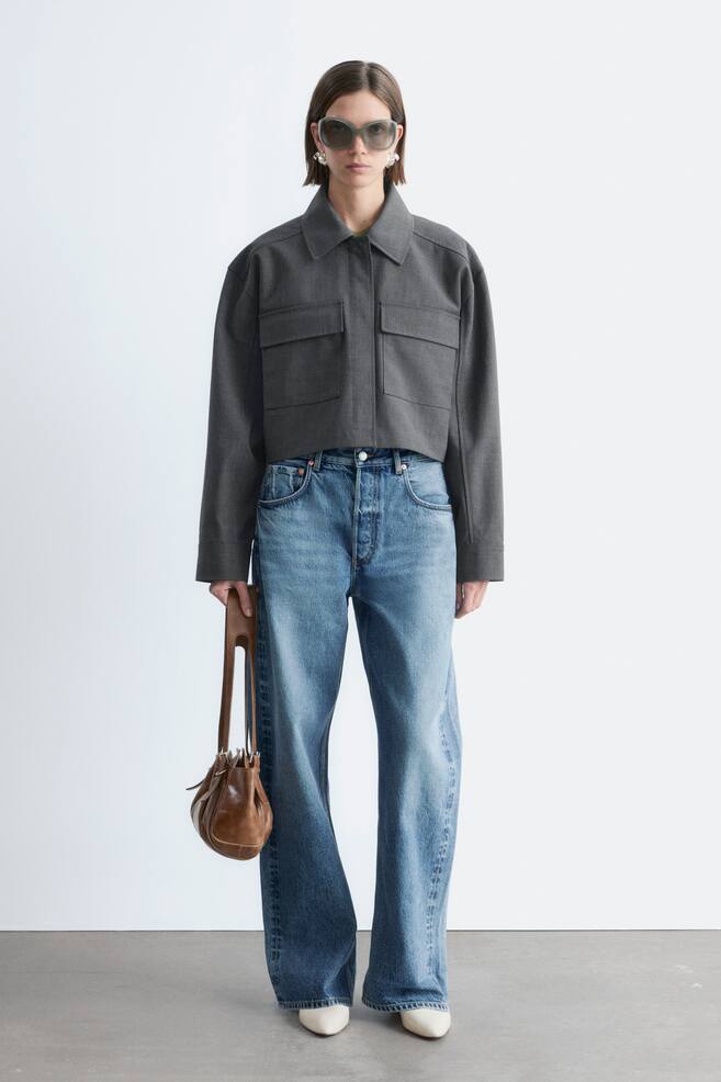Cropped Wool-Cotton Jacket - Dark Grey - 1