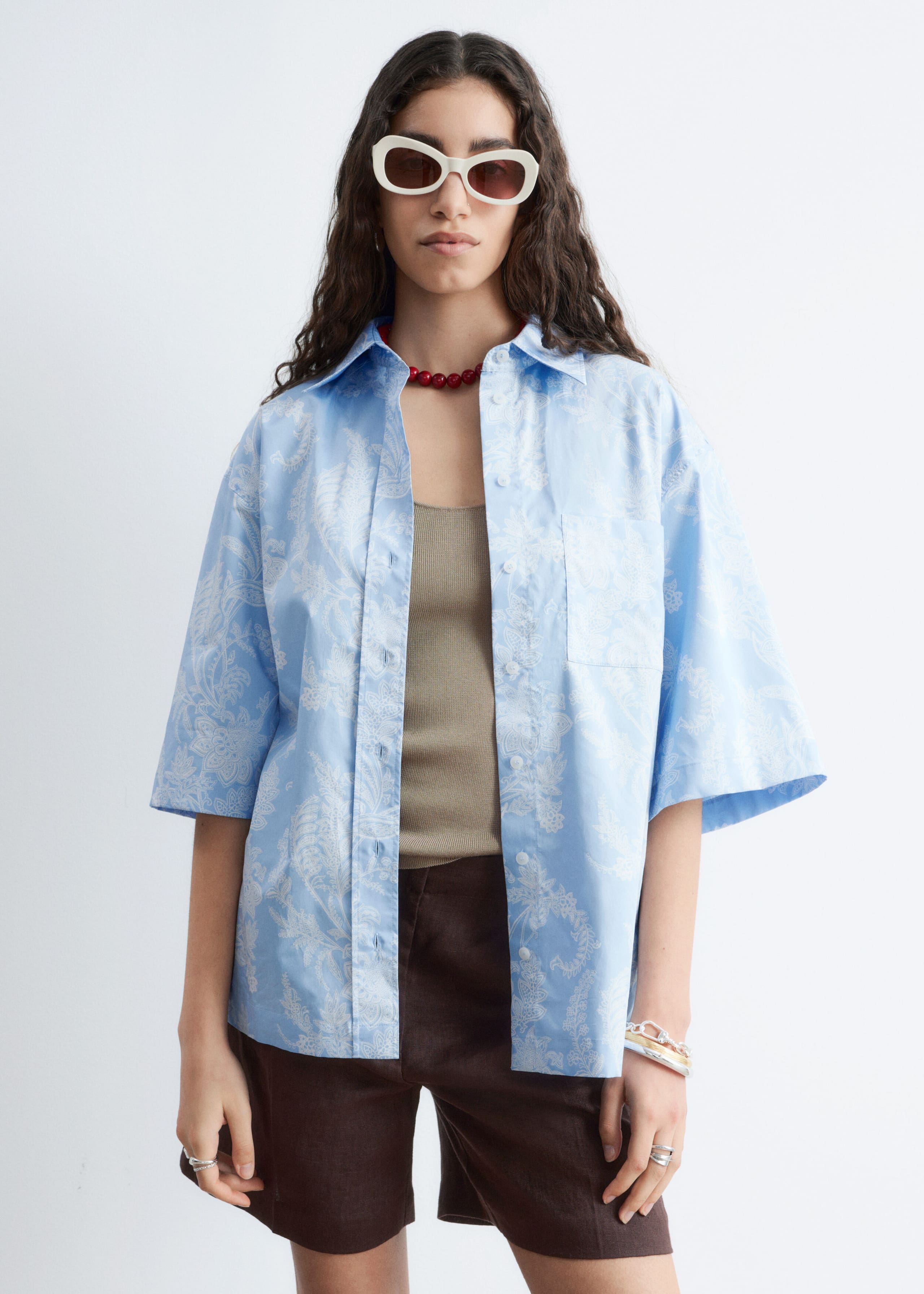 Cotton Short-Sleeve Shirt - Light Blue/Paisley - Lookbook