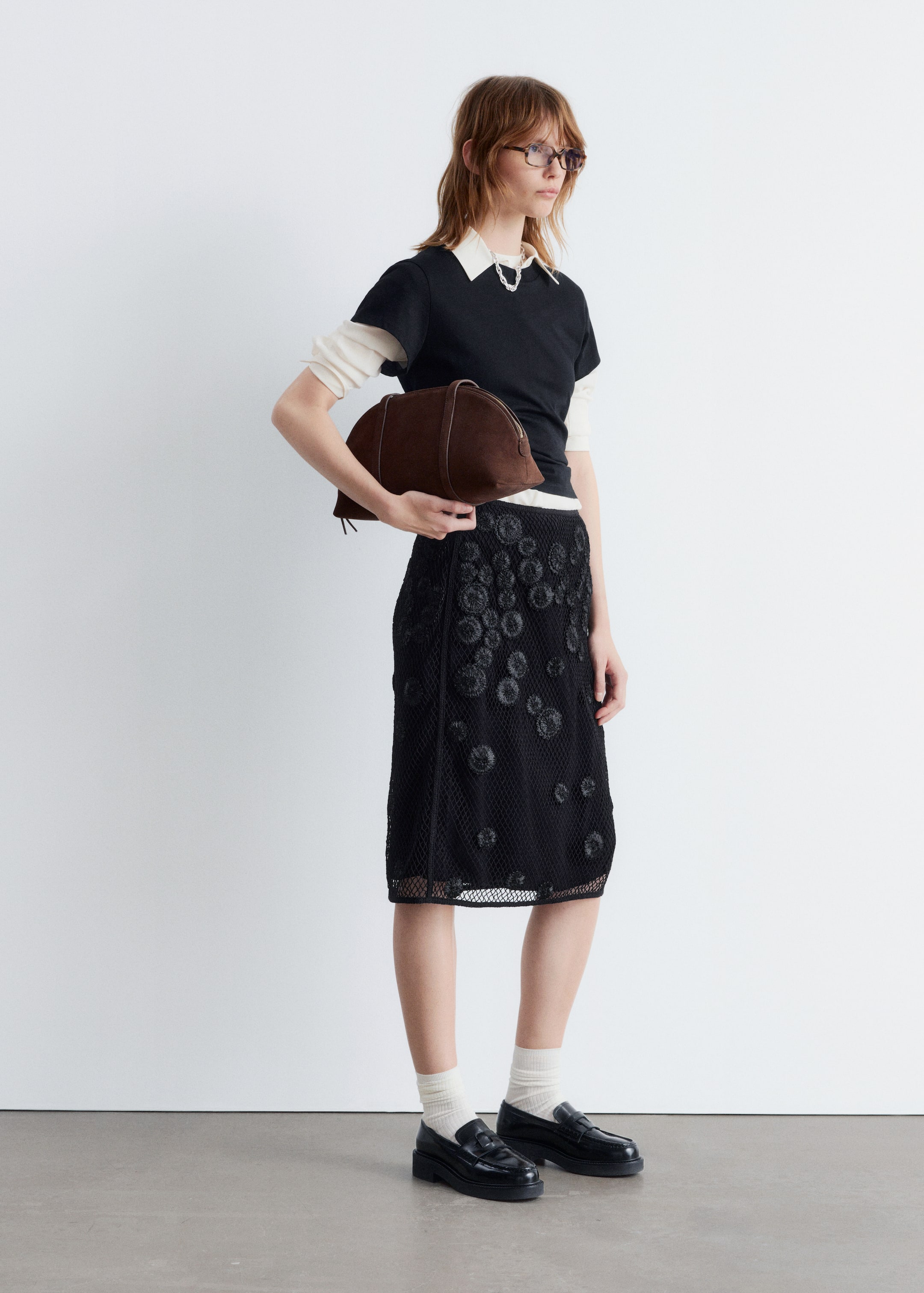 Agrandir l'image: Jupe midi en mesh à motifs floraux appliqués - Noir - FEMME | H&M FR 7
