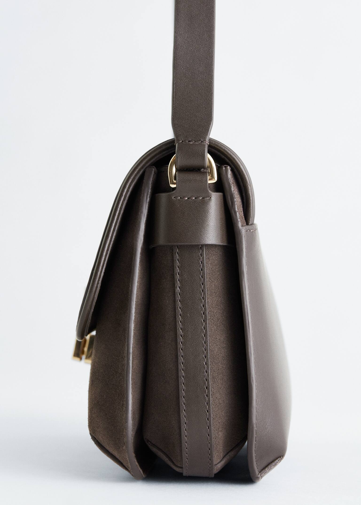 Podwójna skórzana torba crossbody - Ciemnoszary/Czarny - 7