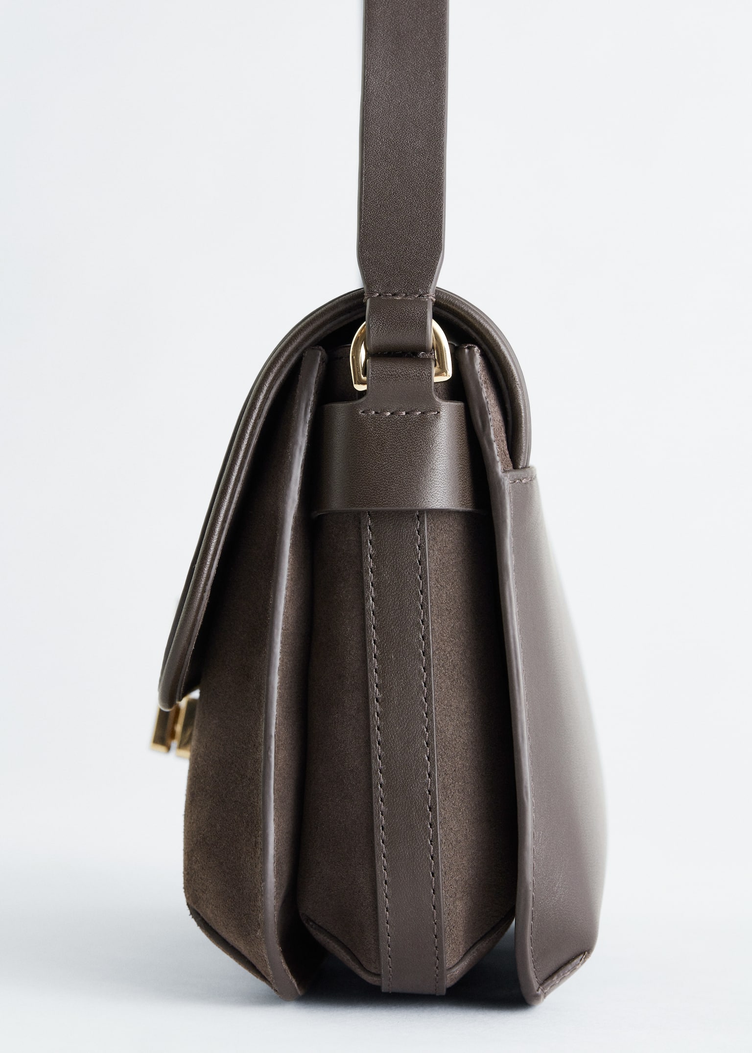 Borsa a tracolla in due tipi di pelle - Greige scuro/Nero - 6