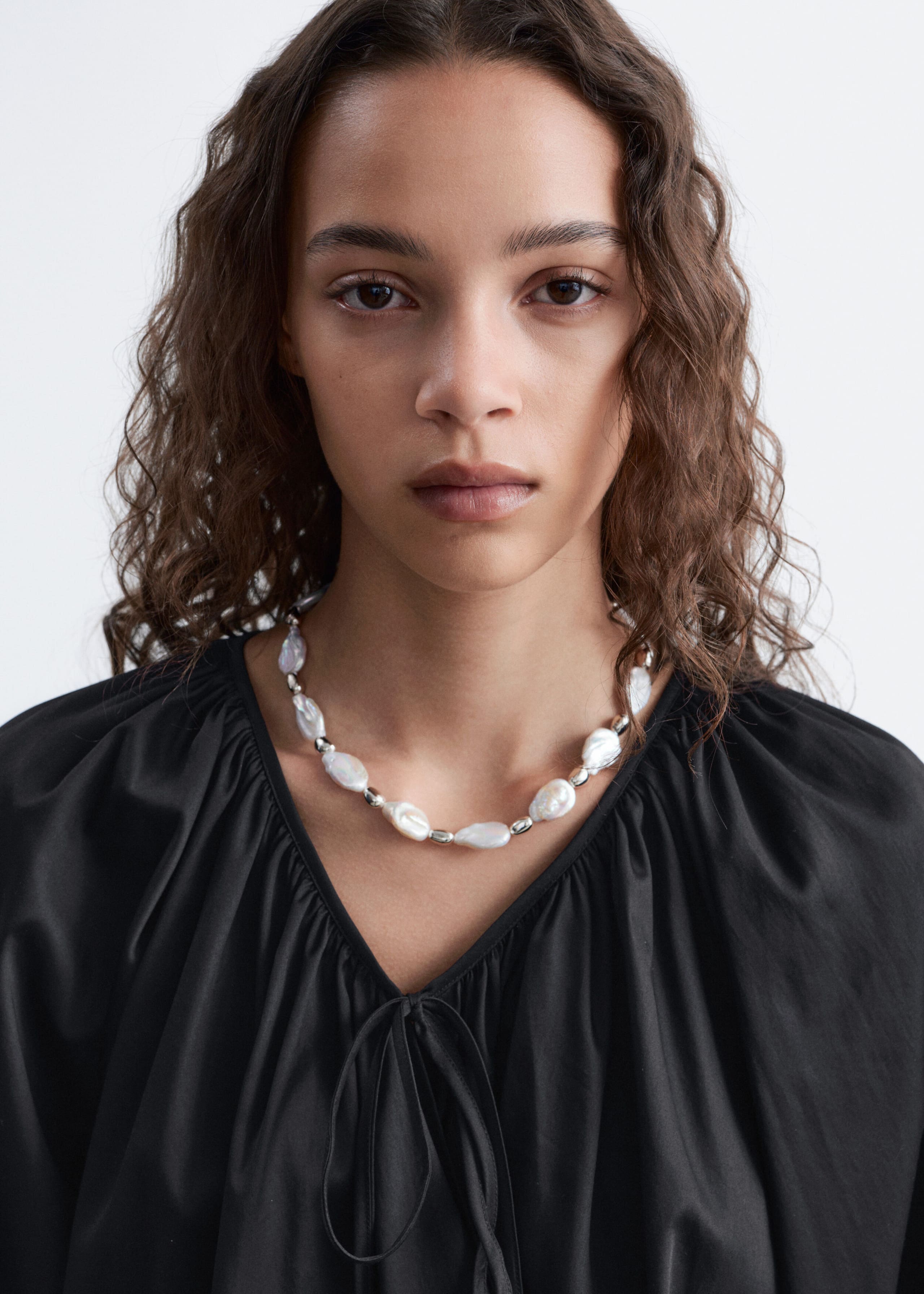 Wrap Cotton Blouse - Black - Lookbook