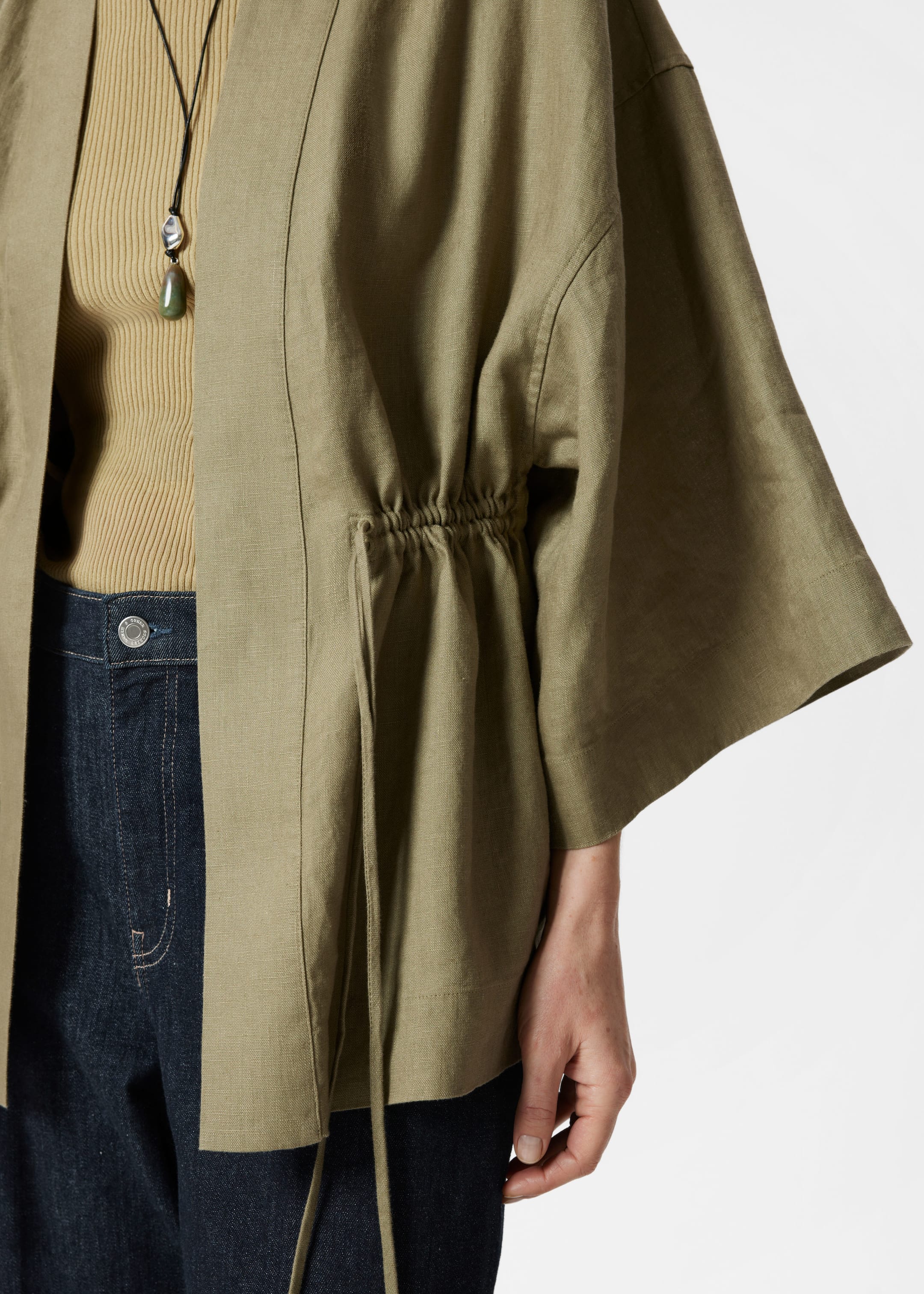 Se større billede: Hørblazer med snoretræk - Kakigrøn - DAME | H&M DK 3