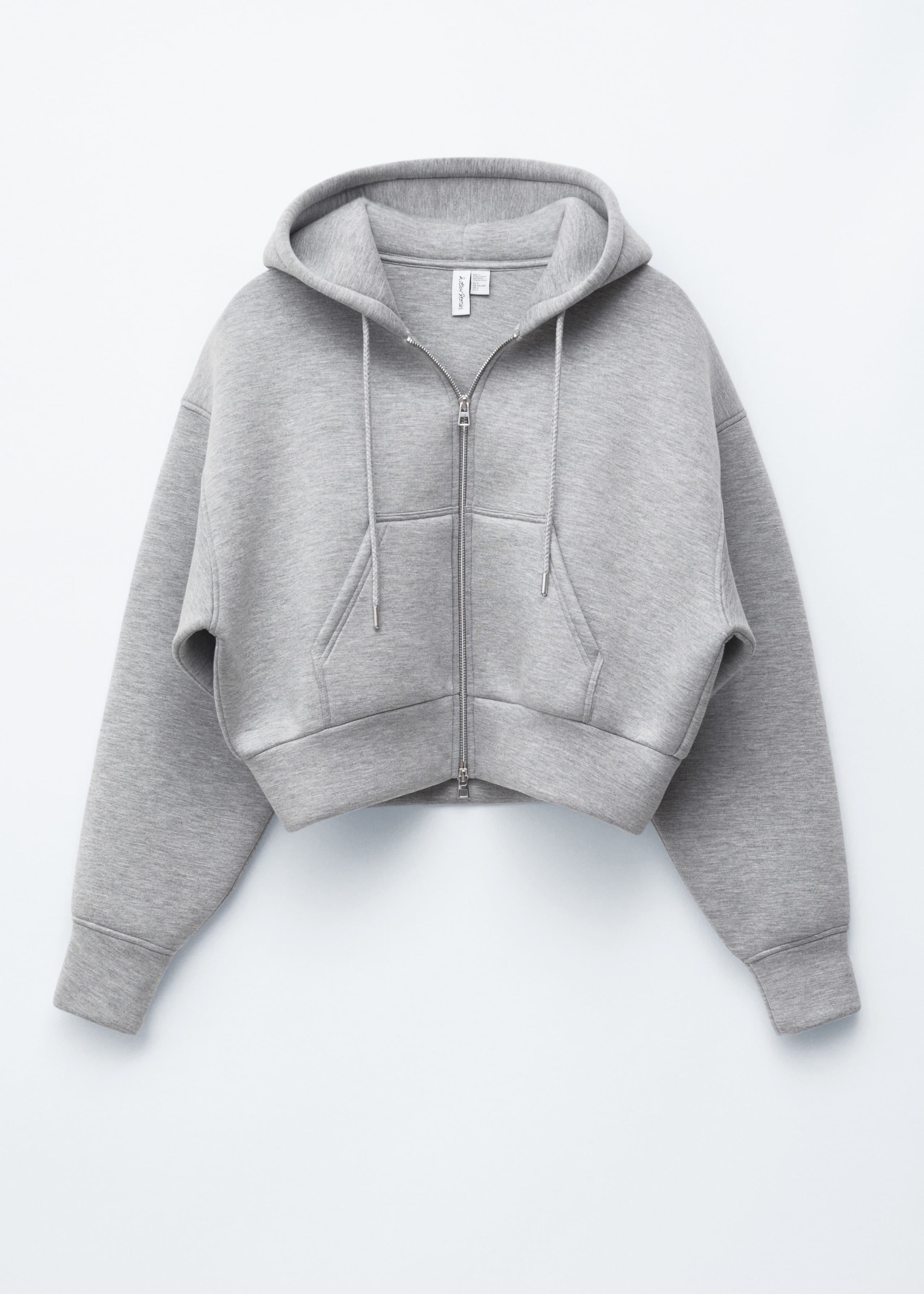 Image of Felpa cropped in scuba con cappuccio e zip