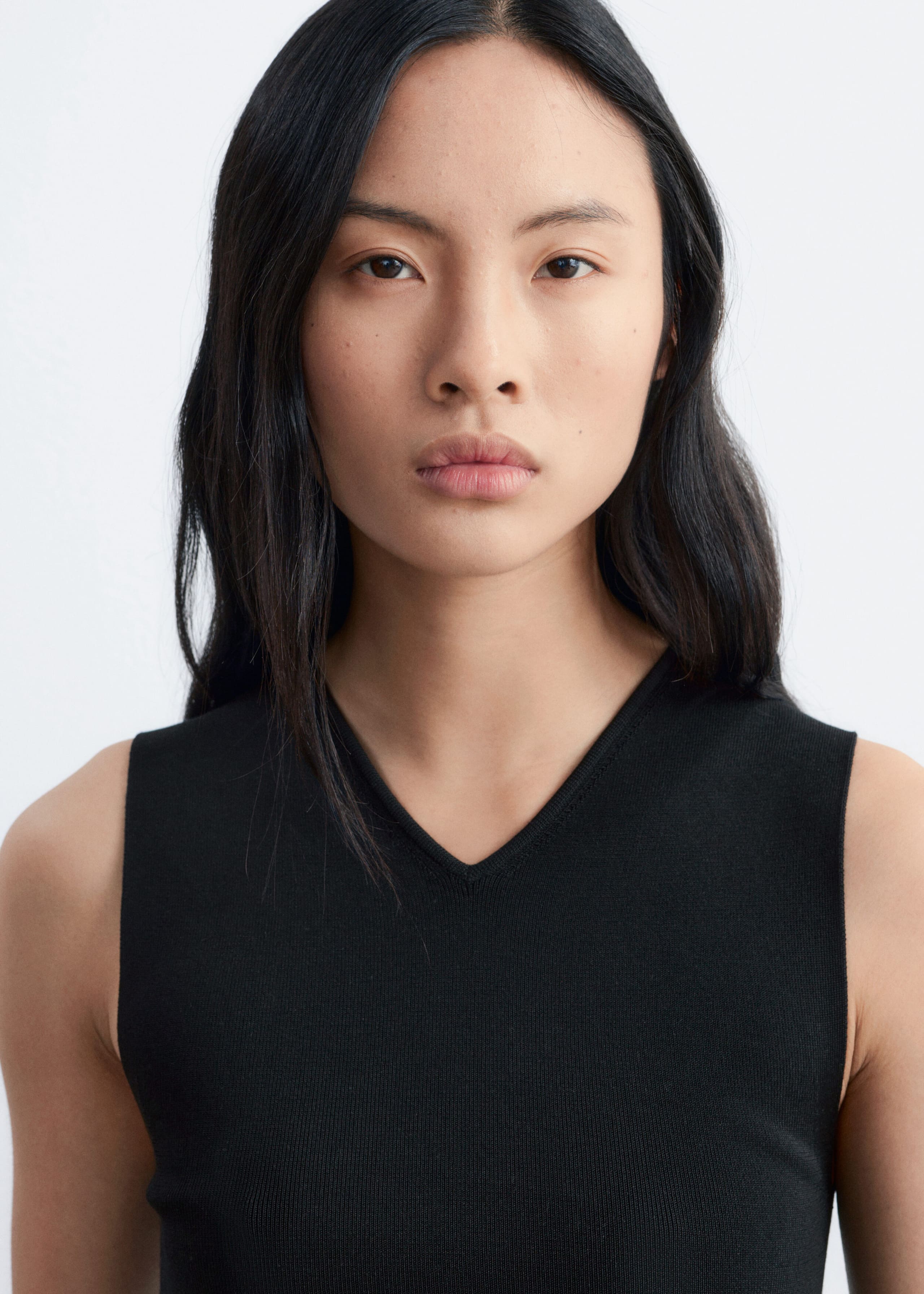 Image of Sleeveless V-Neck Knitted Top