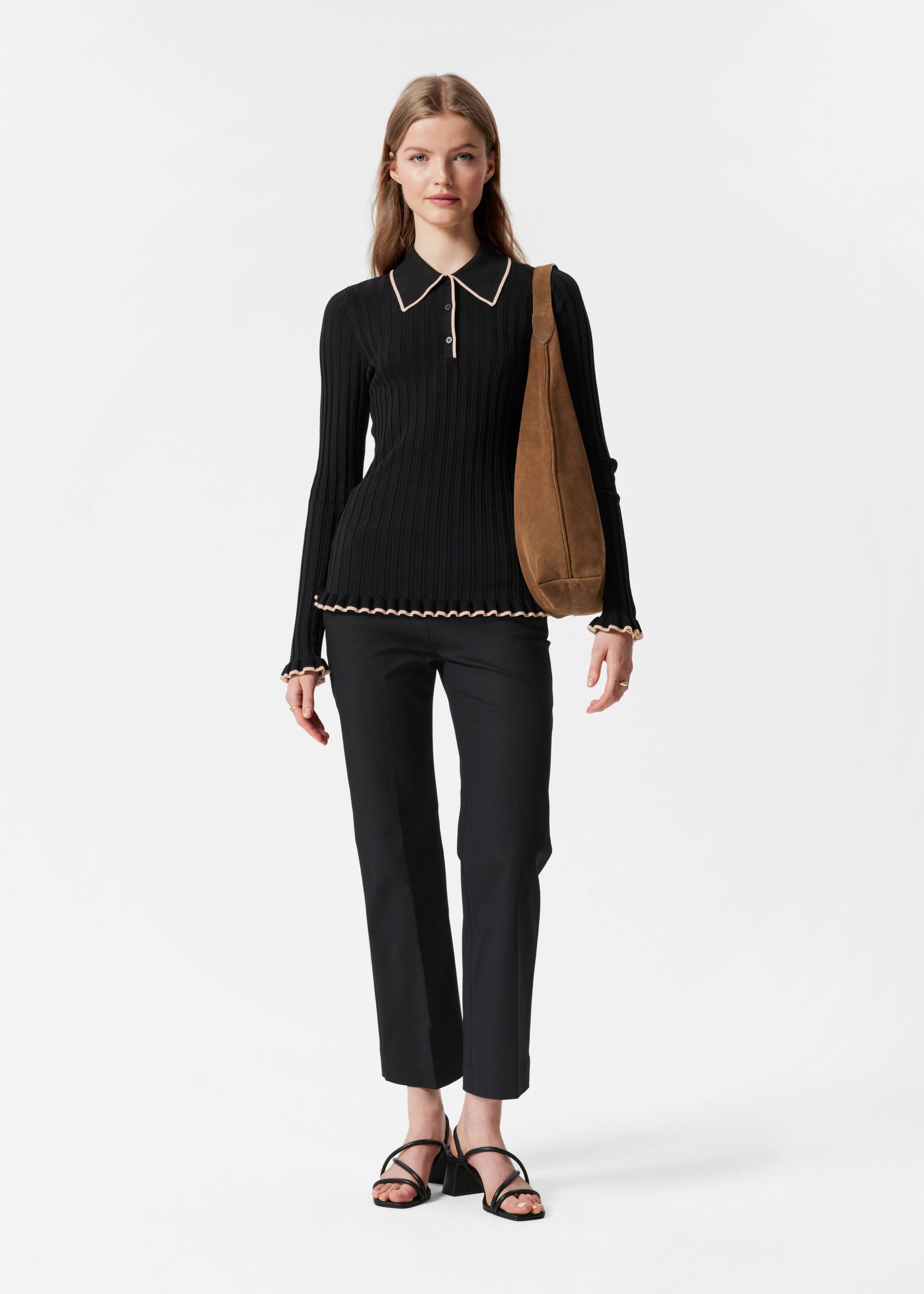 View larger image: Rib-Knit Polo Shirt - Black - Ladies | H&M GB 2
