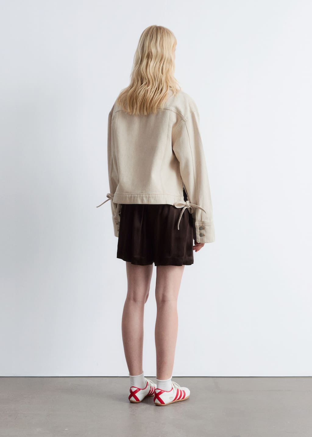 Image of Cropped Tie-Closure Denim Jacket