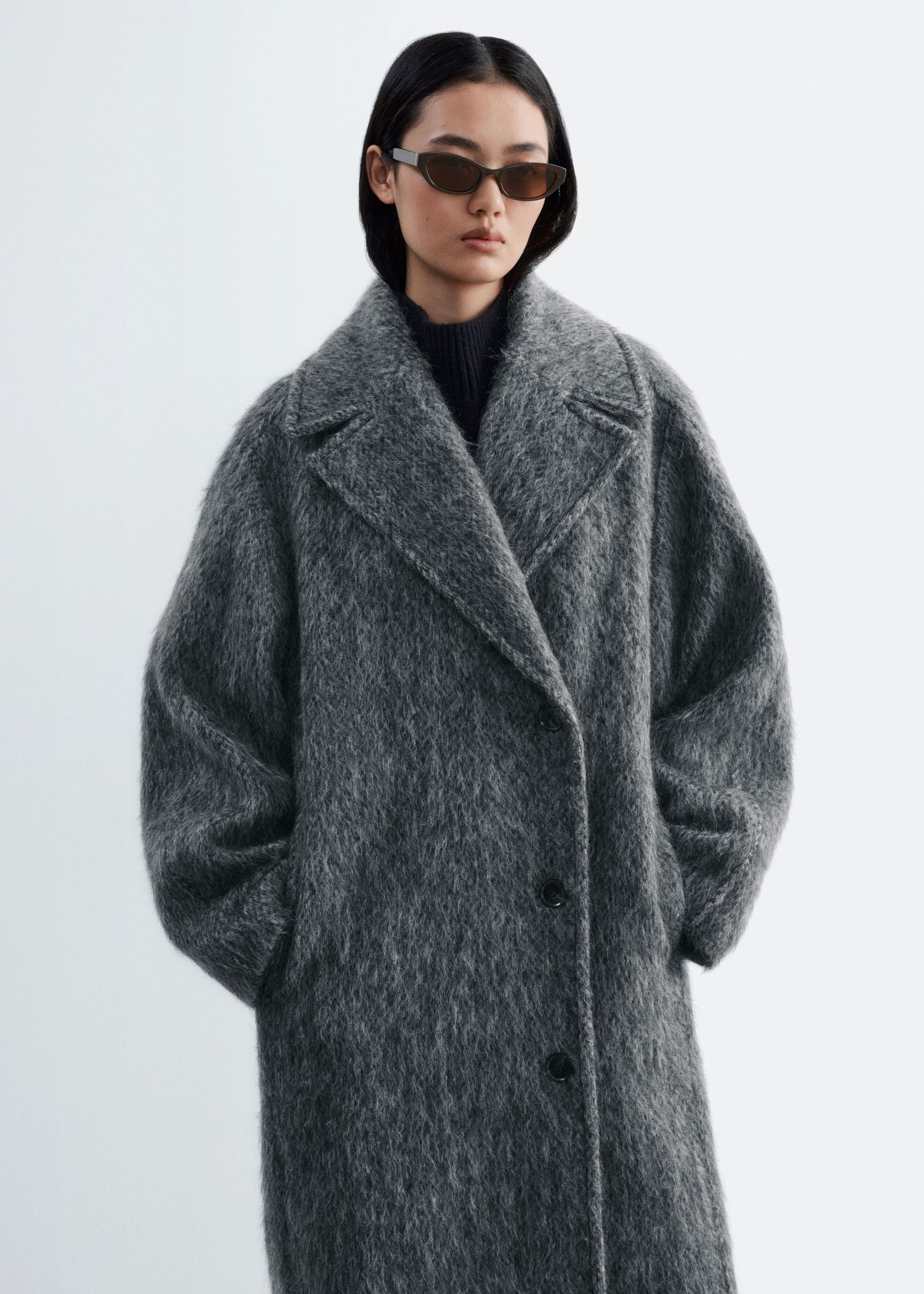 Brushed Wool-Blend Coat Grey Melange