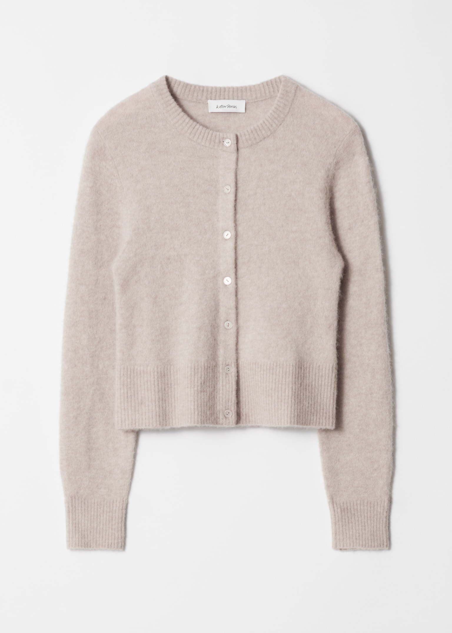 Alpaca-Blend Knit Cardigan - Greige/Dark Red/Dark Blue - 2