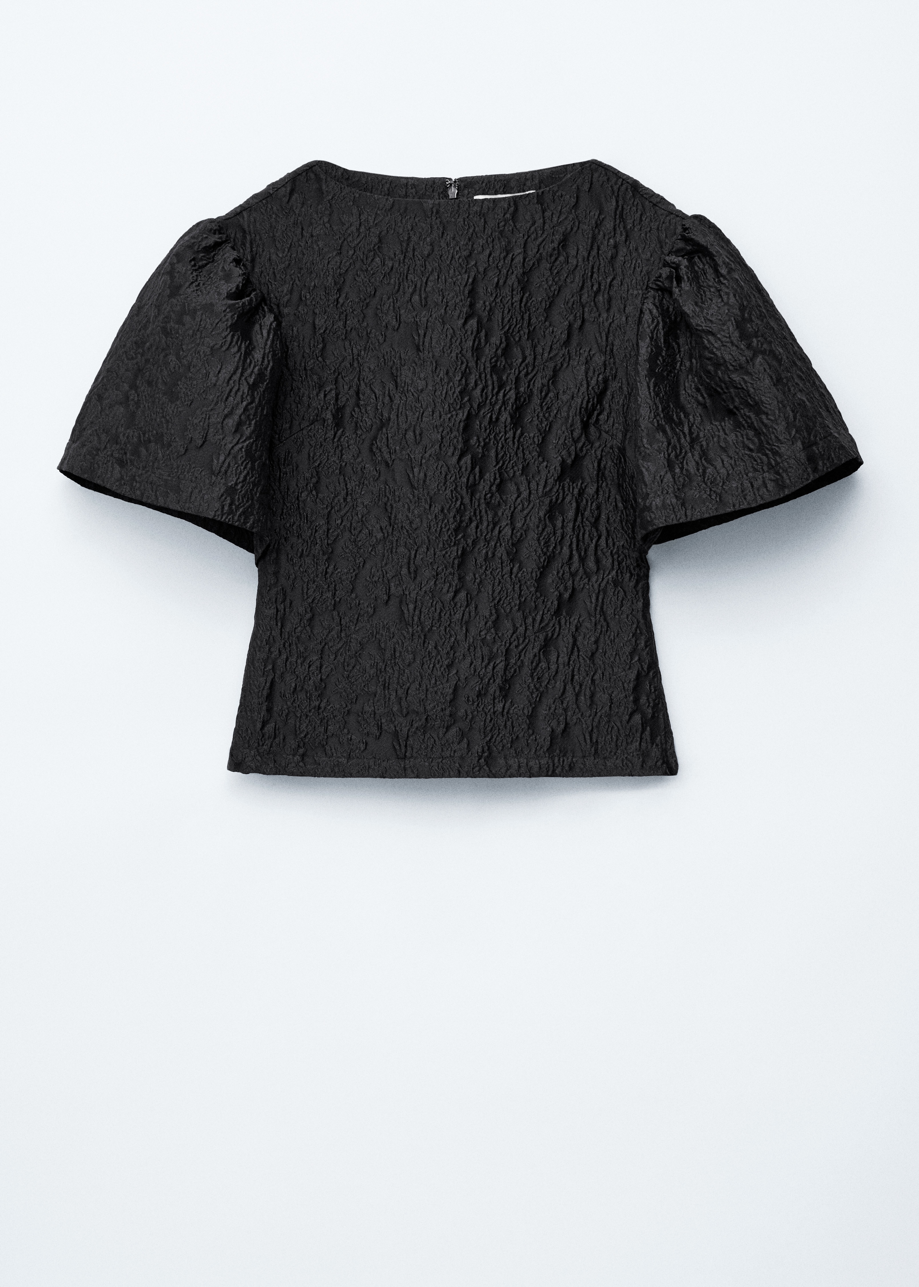 Maglia jacquard con maniche a sbuffo - Nero
